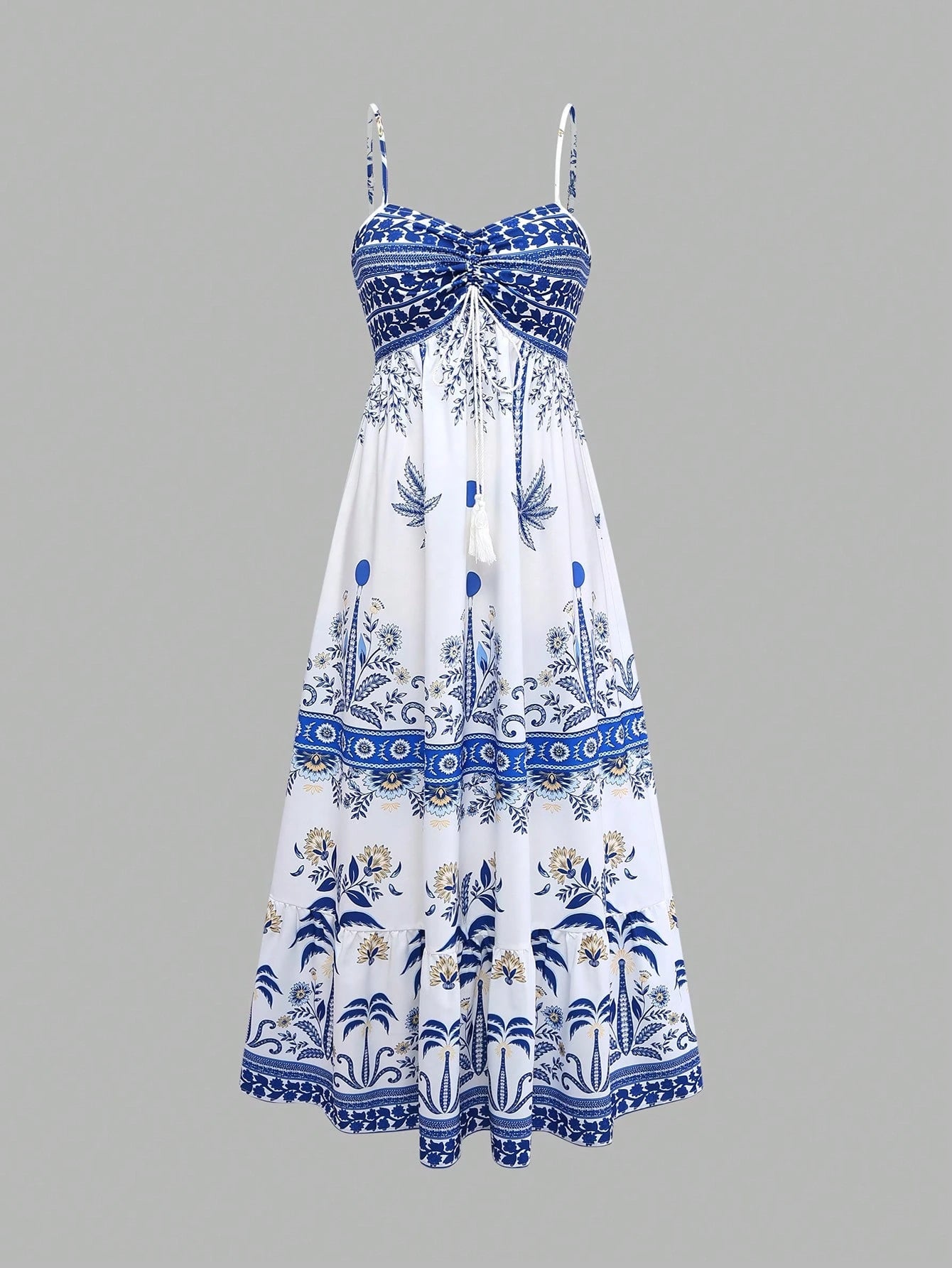 GlowEve Women's White And Blue Floral Summer Boho Beach Vacation