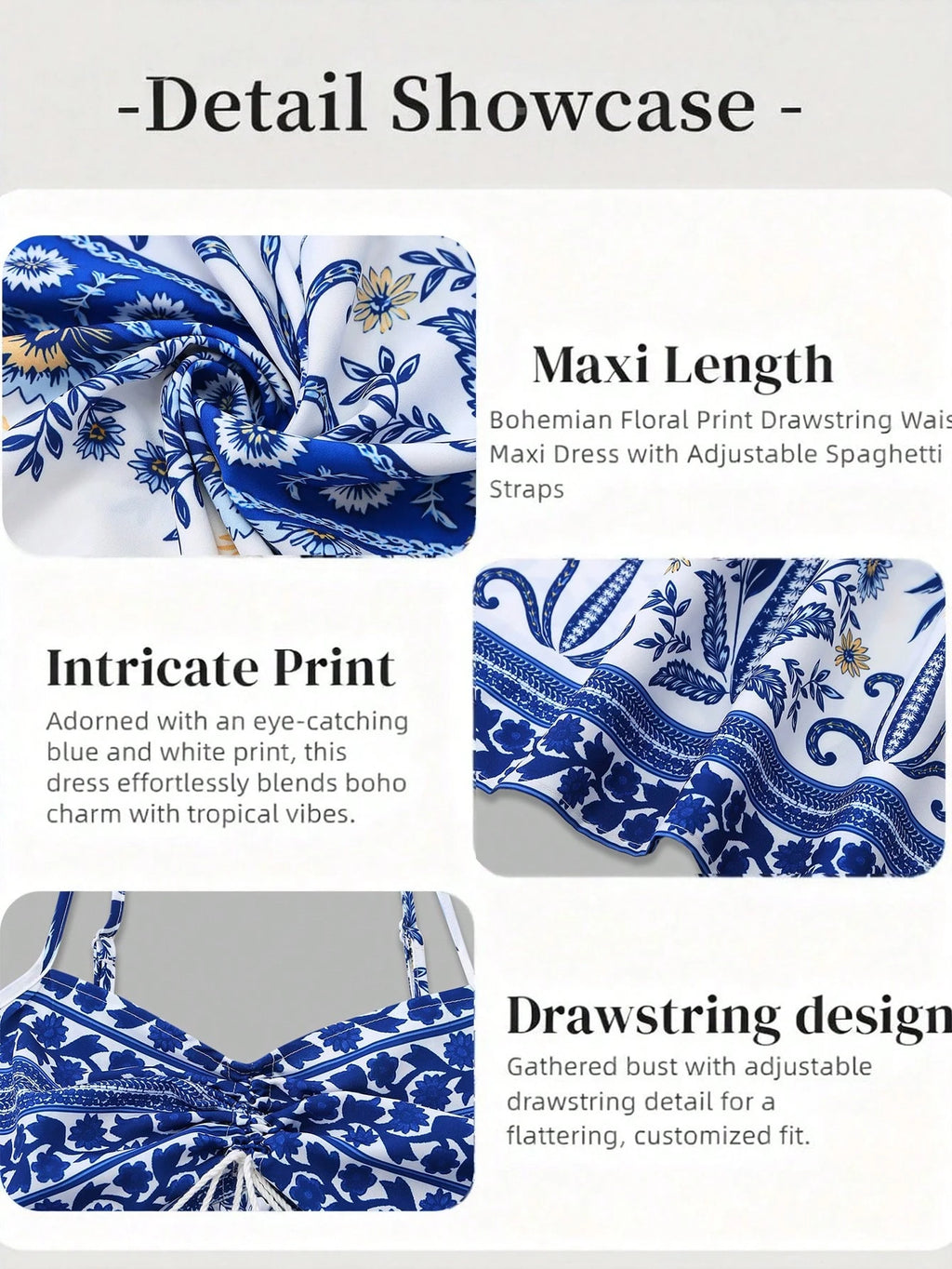 GlowEve Women's White And Blue Floral Summer Boho Beach Vacation