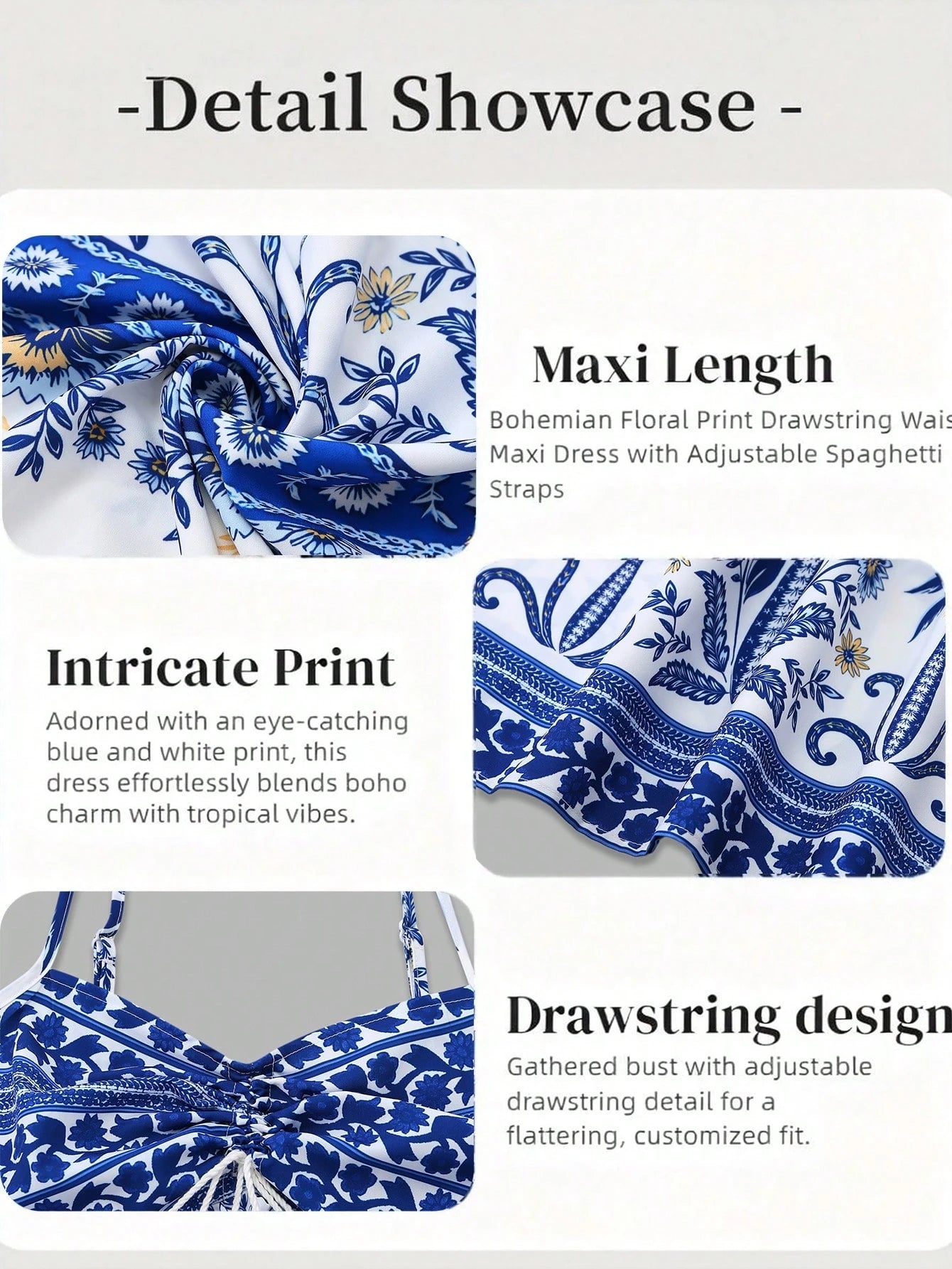 GlowEve Women's White And Blue Floral Summer Boho Beach Vacation