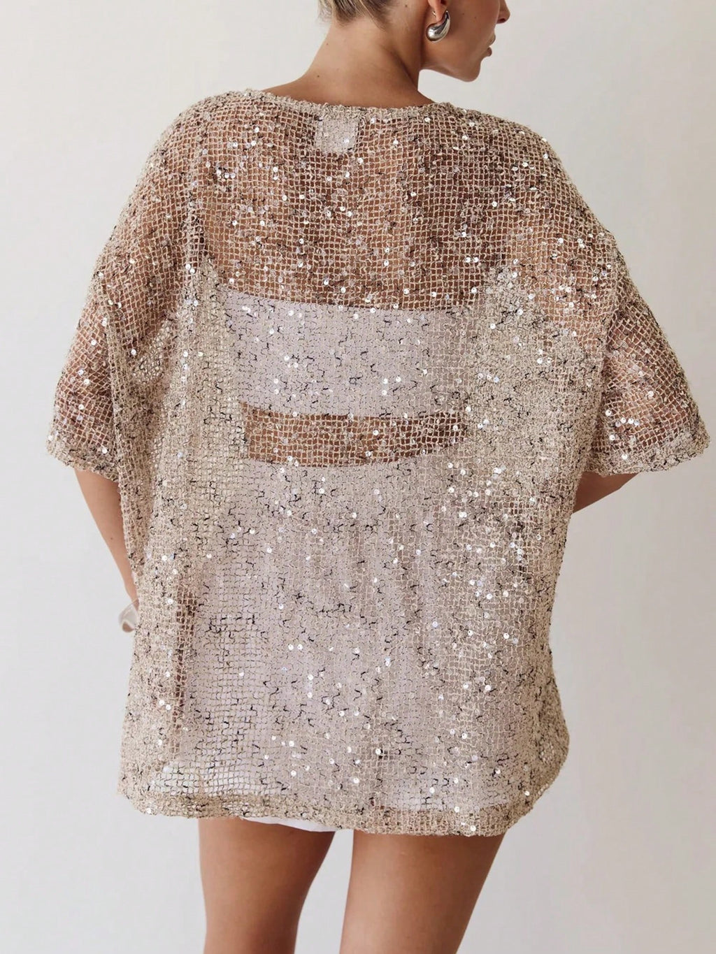 Dresses For WomenWomen Sequin Sheer Short Sleeve Glitter T Shirt