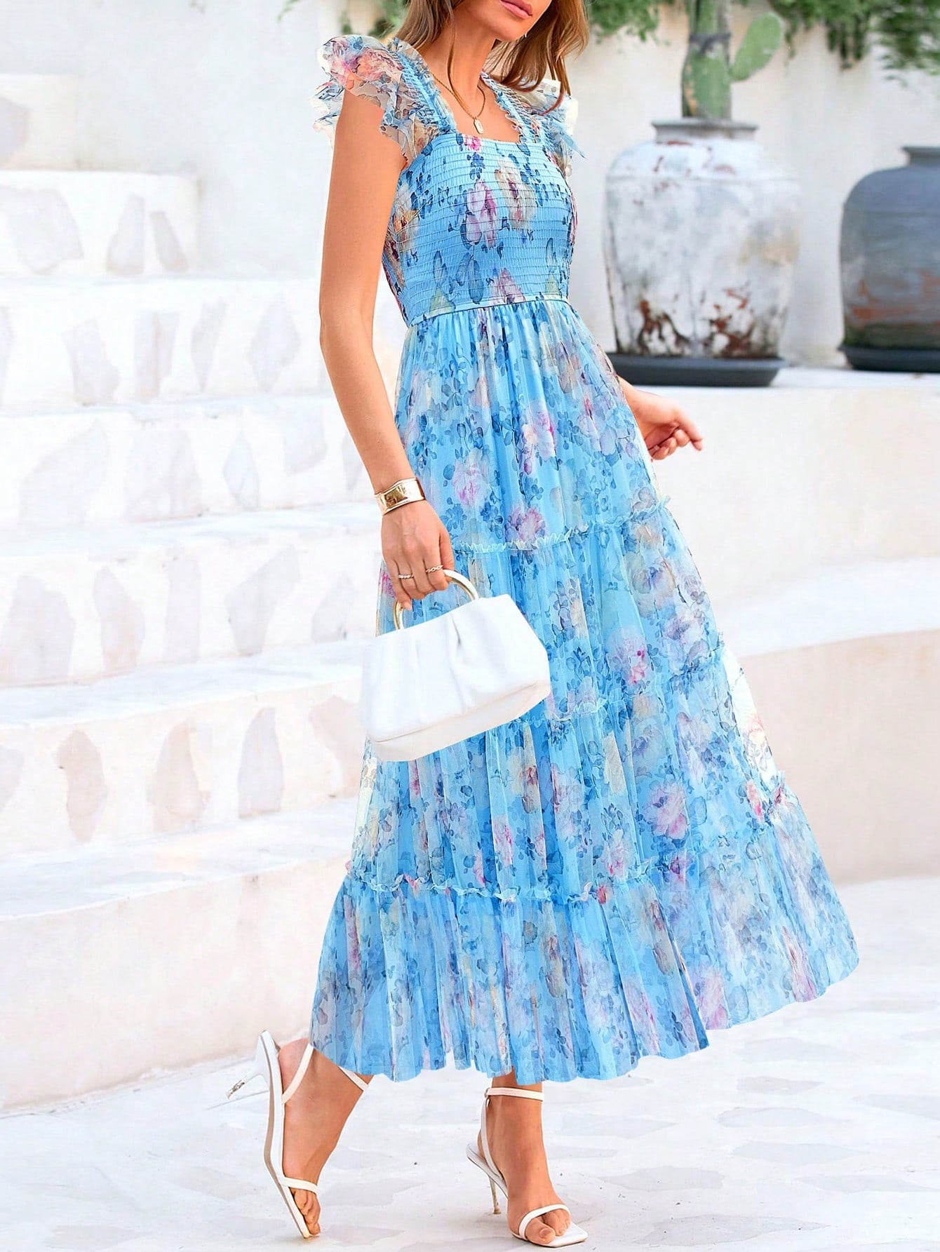 Women's Summer Mid-Length Dress Casual Sleeveless Pleats Ruffled