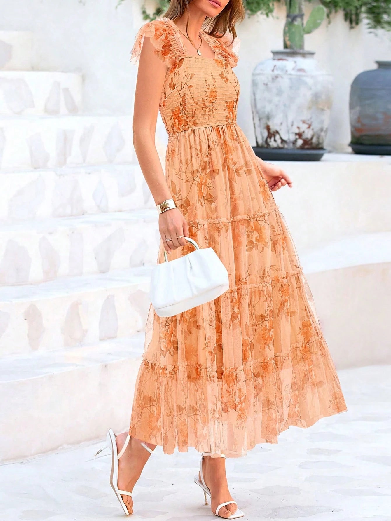 Women's Summer Mid-Length Dress Casual Sleeveless Pleats Ruffled