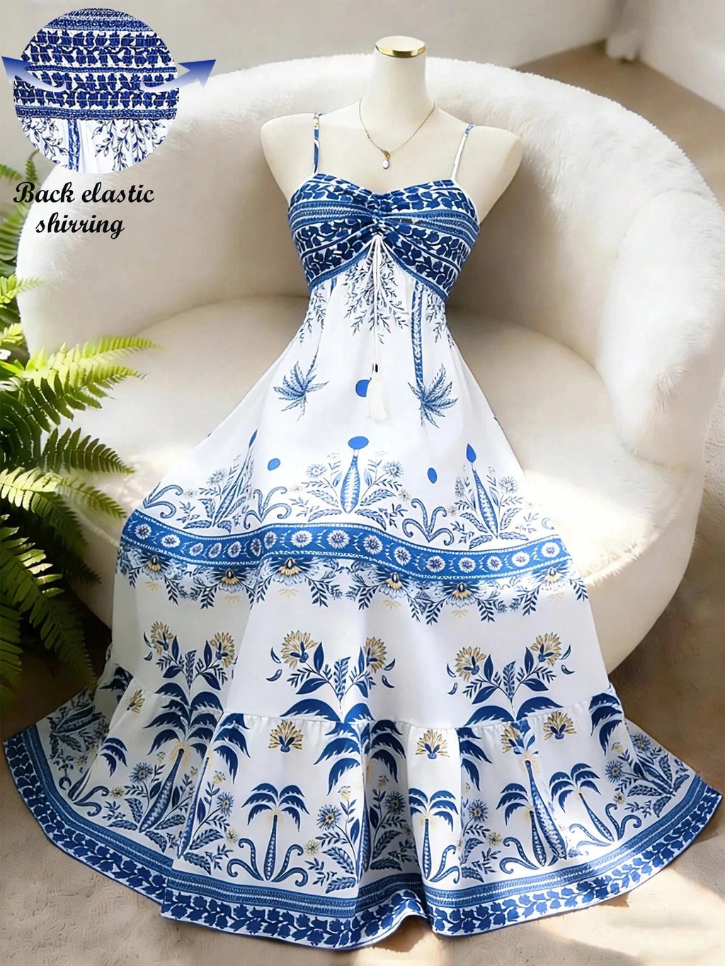 GlowEve Women's White And Blue Floral Summer Boho Beach Vacation