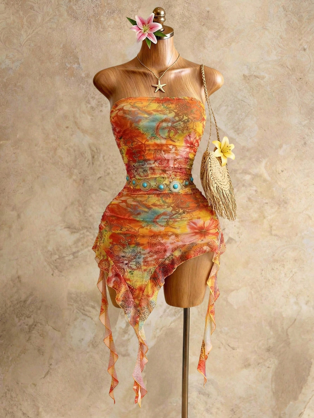 Swim SXY Women's Vacation Cashew Floral Print Patchwork Ruffle