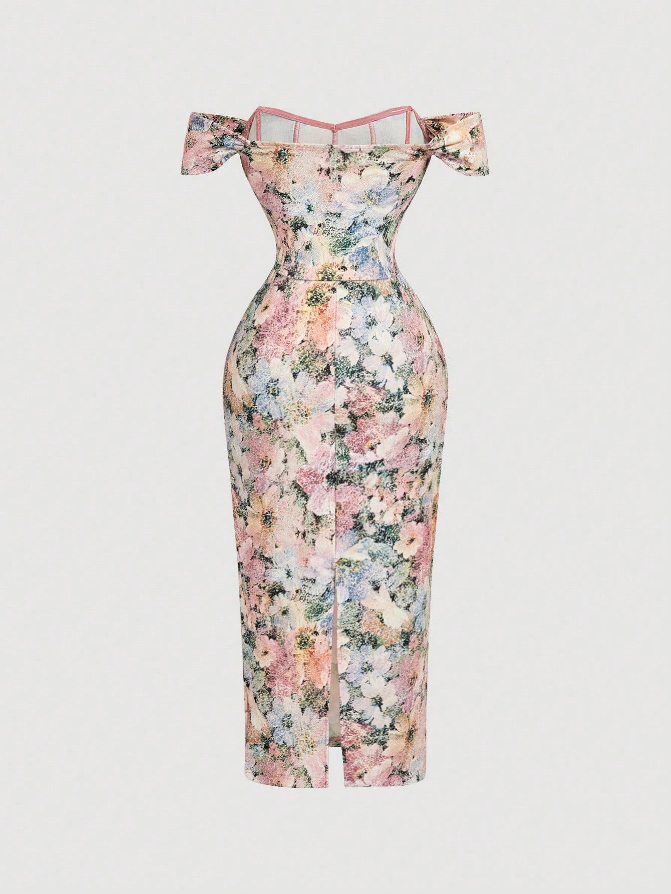 Skyraze Women's Floral Print Off Shoulder Ruched Fitted Dress Wedding Vacation Party Pink And White Polka Dot - image 14