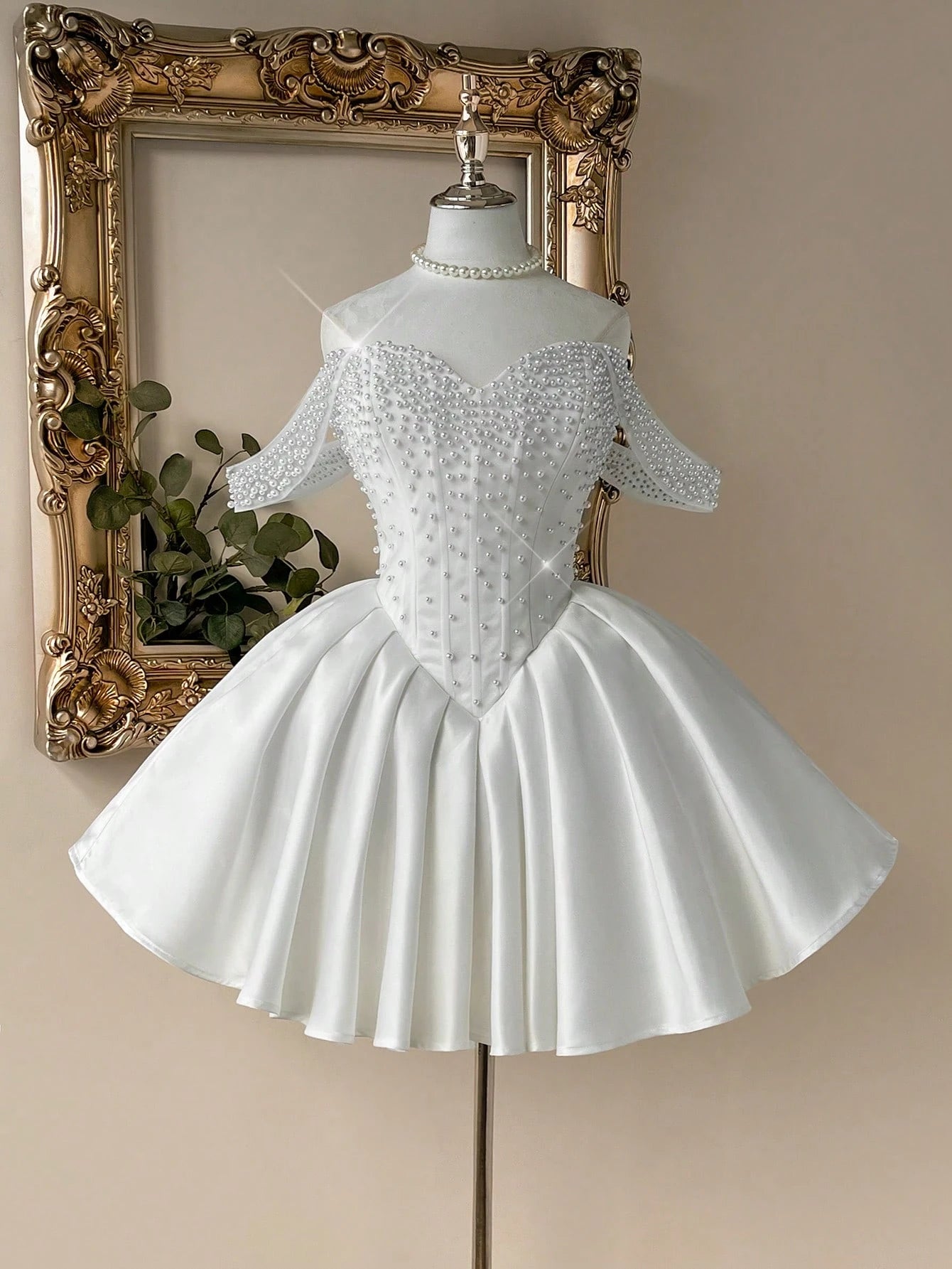 Lovelzi White Summer Elegant Bachelorette Party Wedding Dress,Luxurious Satin Pearl Embellished - image 8