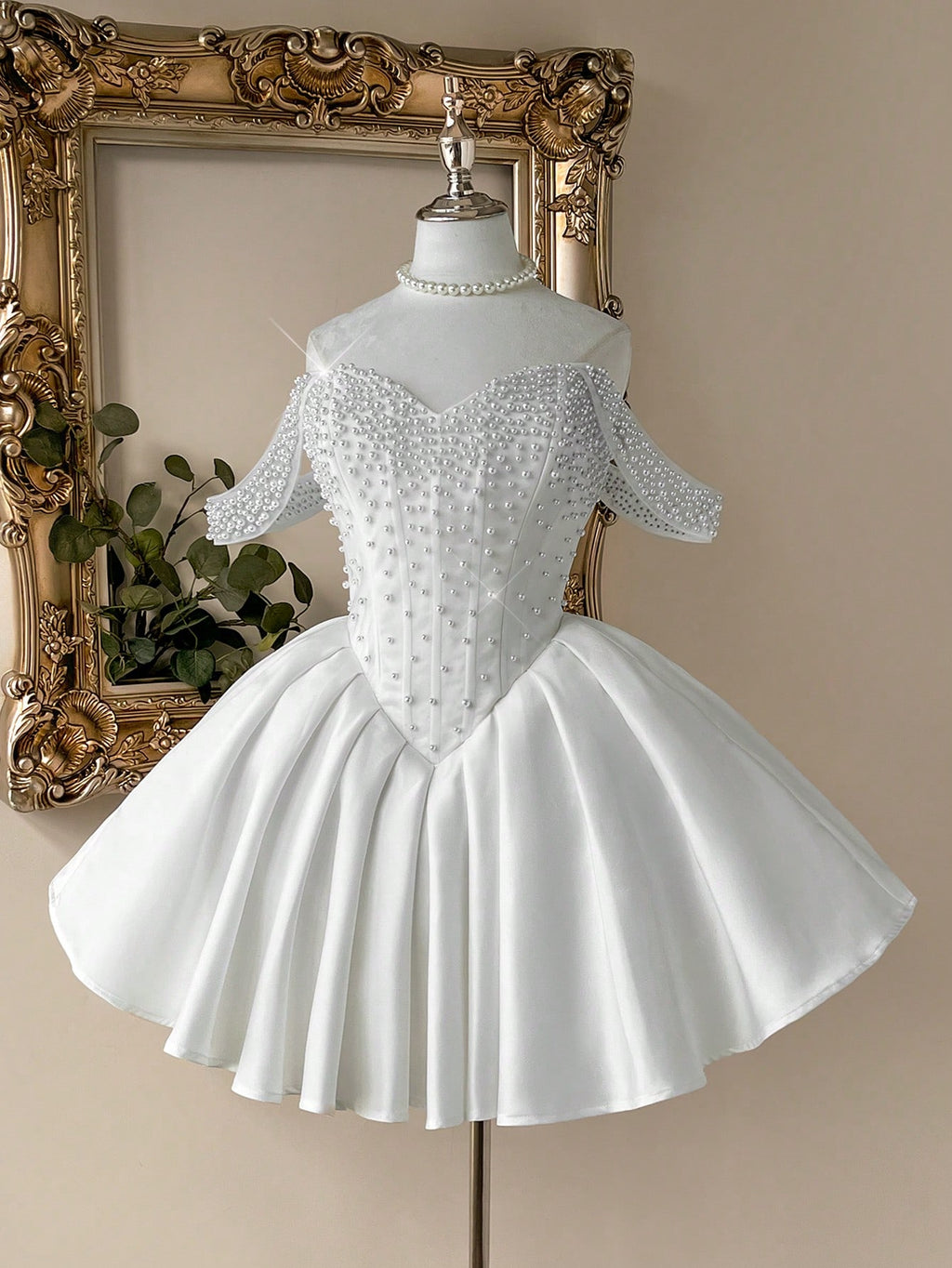 Lovelzi White Summer Elegant Bachelorette Party Wedding Dress,Luxurious Satin Pearl Embellished - image 11