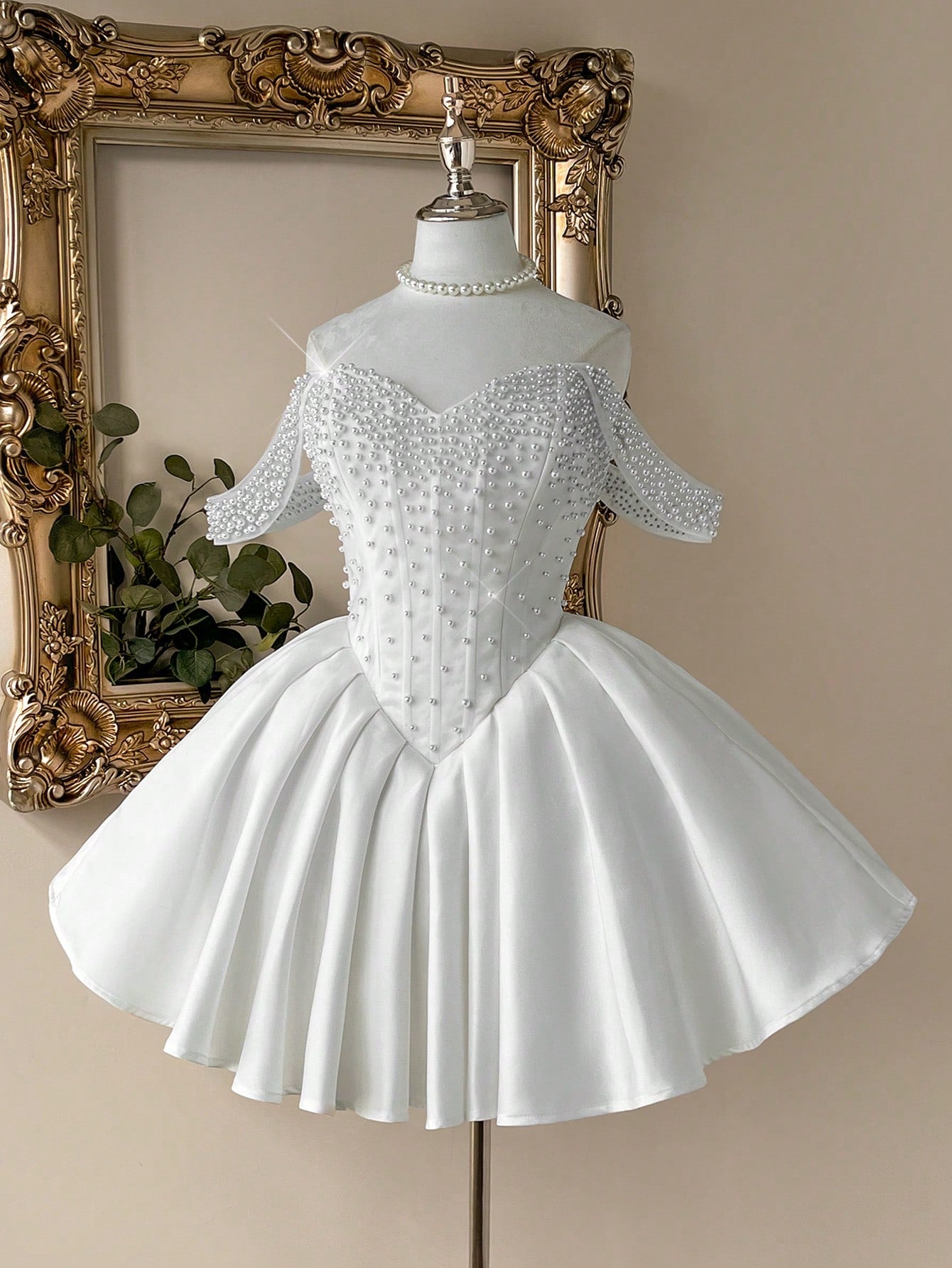 Lovelzi White Summer Elegant Bachelorette Party Wedding Dress,Luxurious Satin Pearl Embellished - image 11