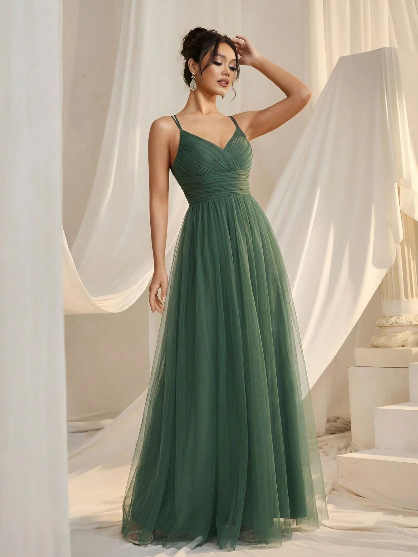 EVERPRETTY Elegant Lace Contrast Mesh Backless Pink Bridesmaid Dress,