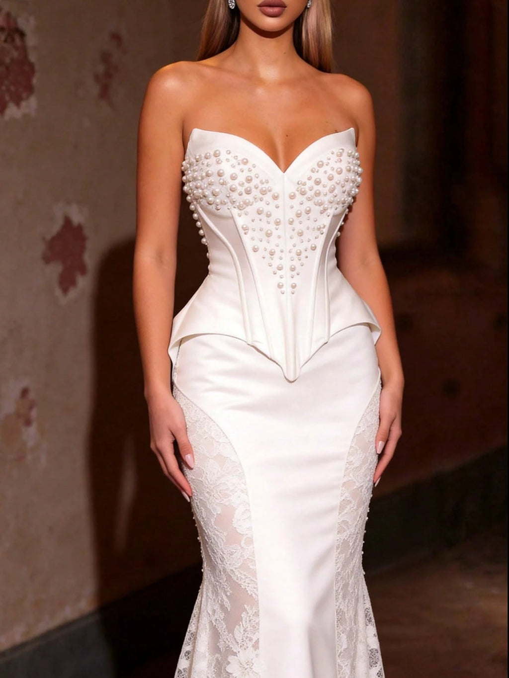 Glamrae White Summer Elegant Formal Party Wedding Mermaid Dress,Luxurious Pearl Beaded Lace Patchwork - image 8