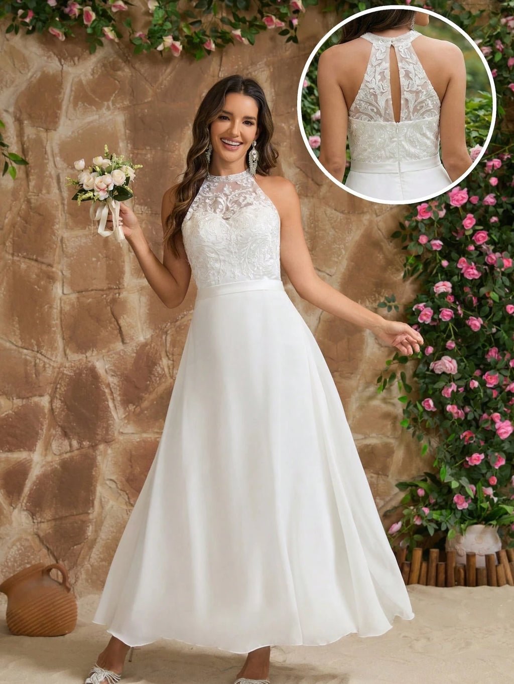 YUMIBRAVO Romantic Appliques Wedding Dresses Bride, Off-Shoulder Wedding Dress For Bride, Hollow-Out Wedding