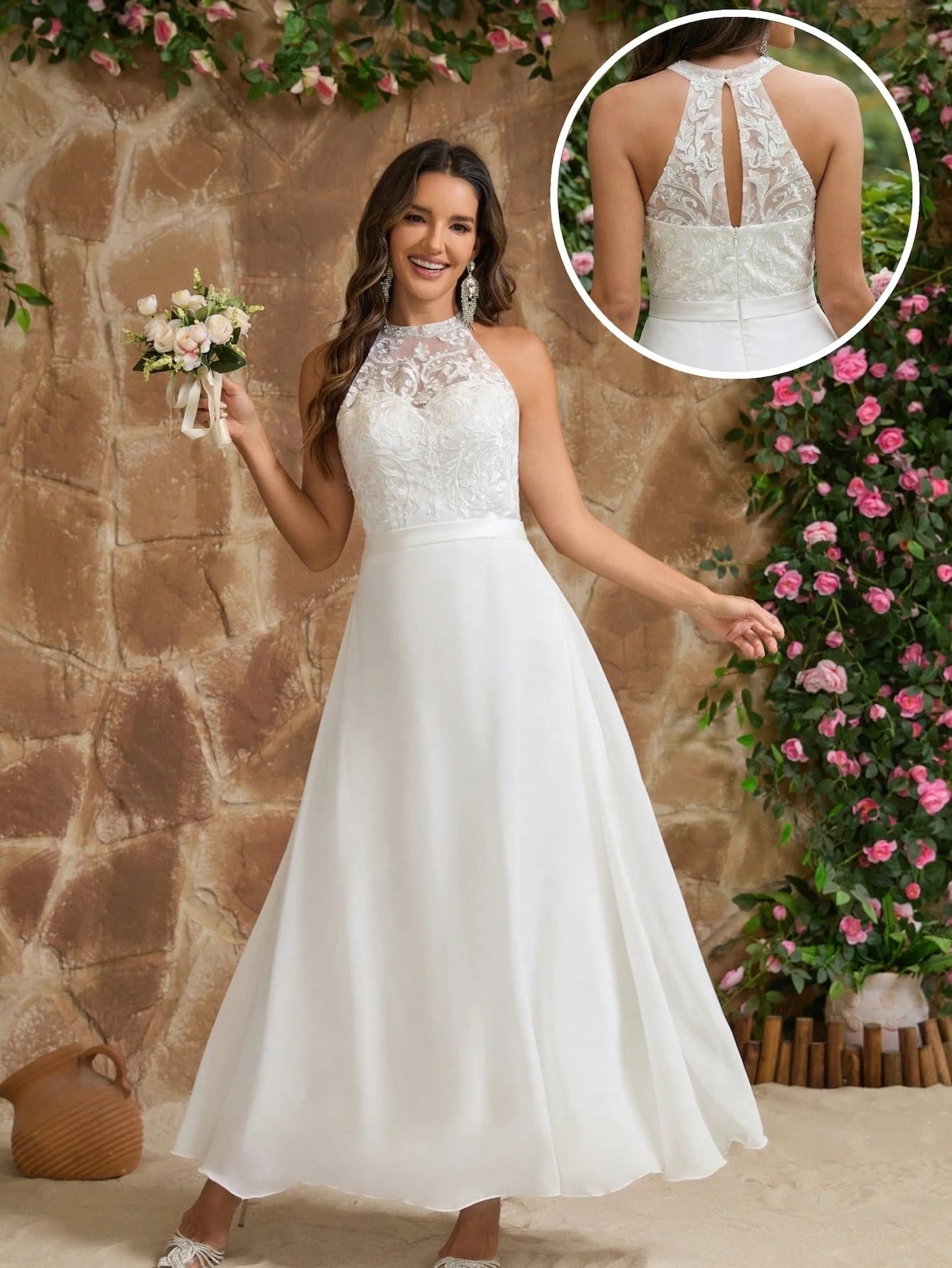 YUMIBRAVO Romantic Appliques Wedding Dresses Bride, Off-Shoulder Wedding Dress For Bride, Hollow-Out Wedding