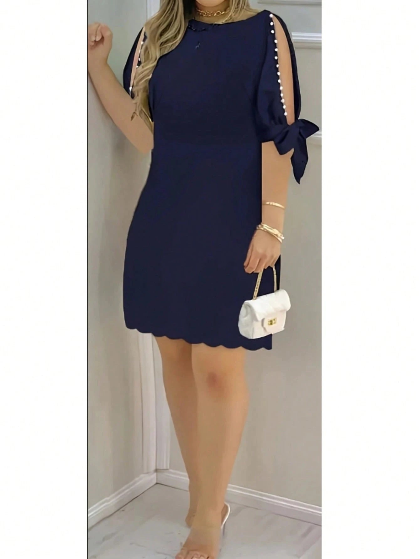 Floral Print Ruffle Sleeve Faux Pearl Embellished Women's Dress,