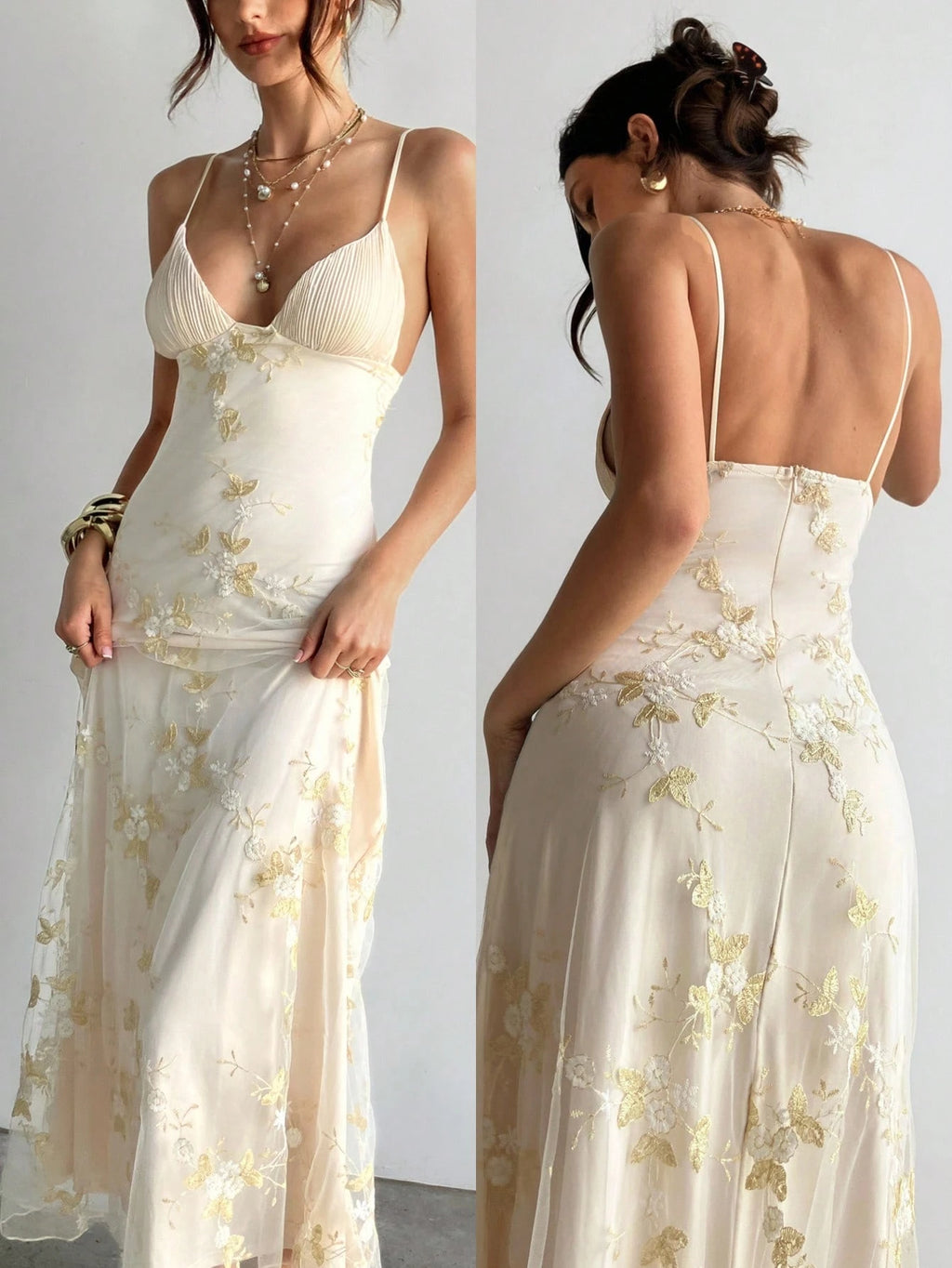 Aloruh Women's Elegant Deep V-Neck Ruched Bustier Embroidered Fitted