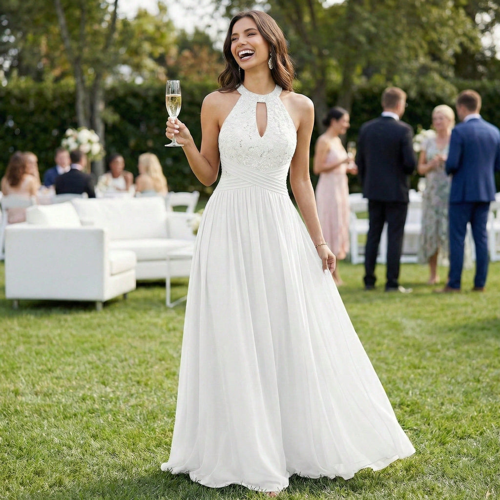YUMIBRAVO Elegant Wedding Dresses For Bride,Long White Dress For Women,Hollow Out Wedding Dress - image 9