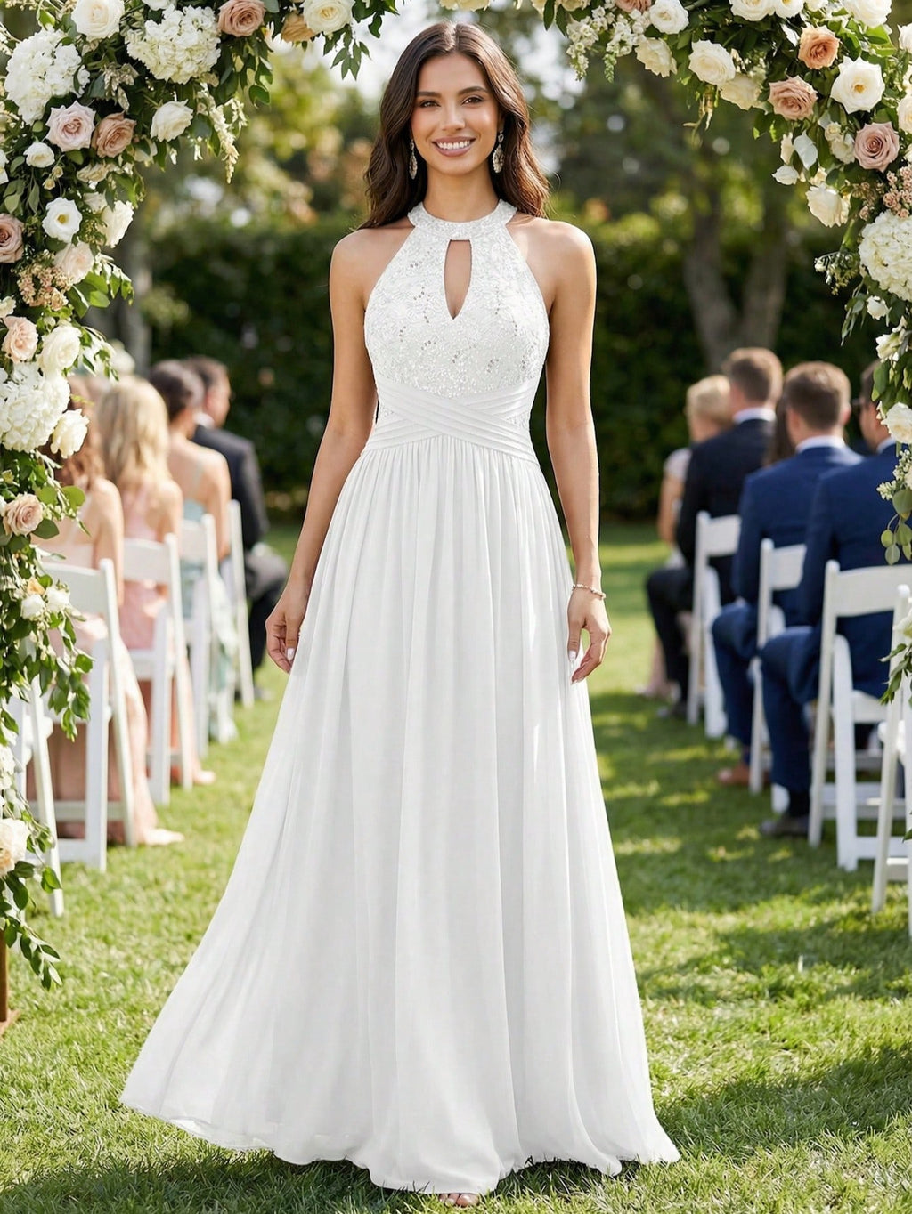YUMIBRAVO Elegant Wedding Dresses For Bride,Long White Dress For Women,Hollow Out Wedding Dress - image 5
