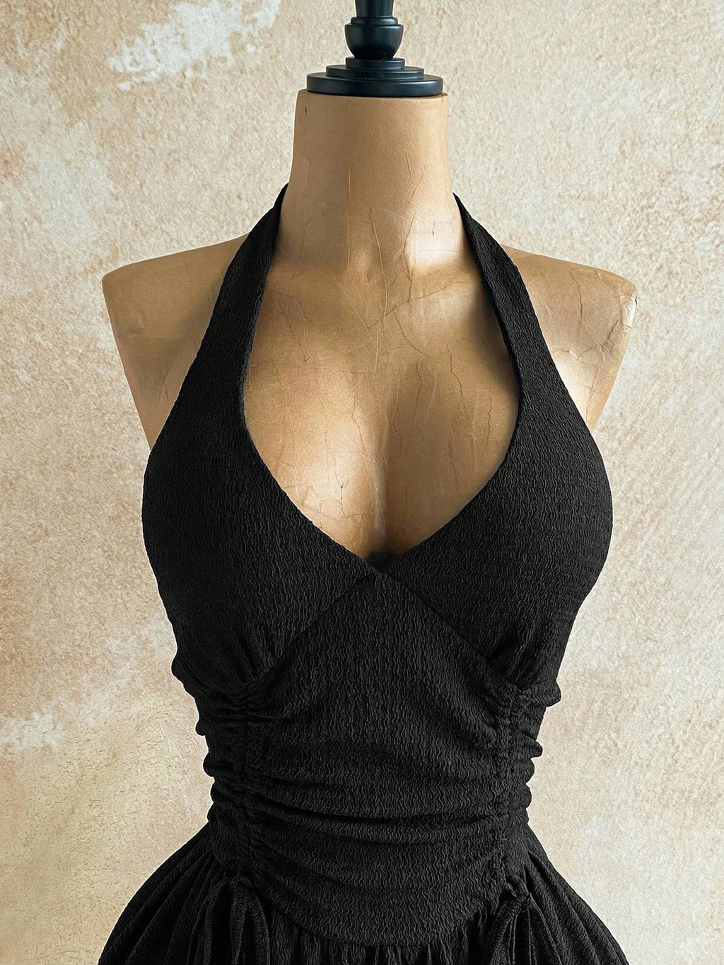 Soleia Deep V Neck Tie-Up Waist Wooden Bead Asymmetrical Hem Mini