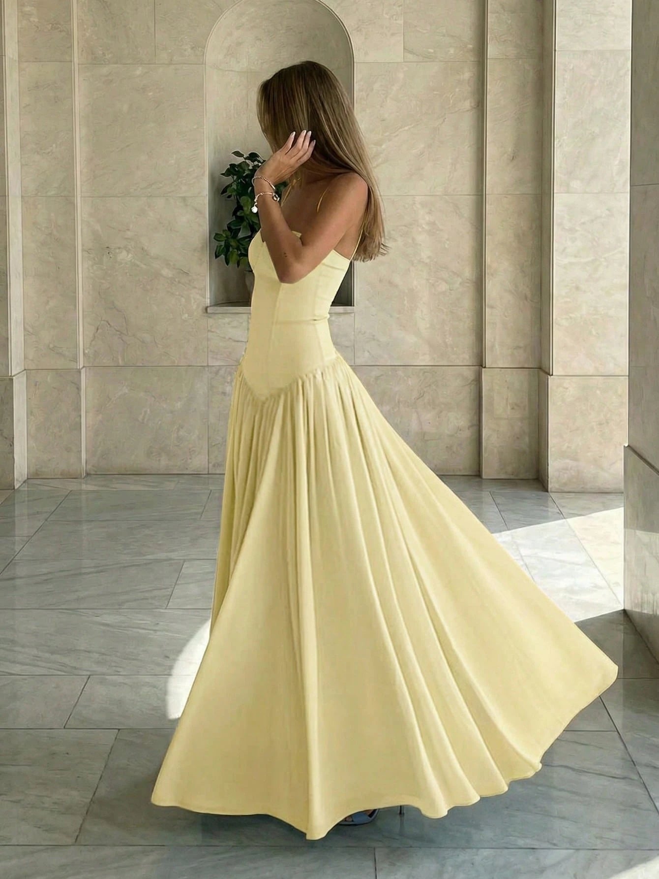 Elegant Romantic Pleated Midi Dress, Suitable For Casual, Date,