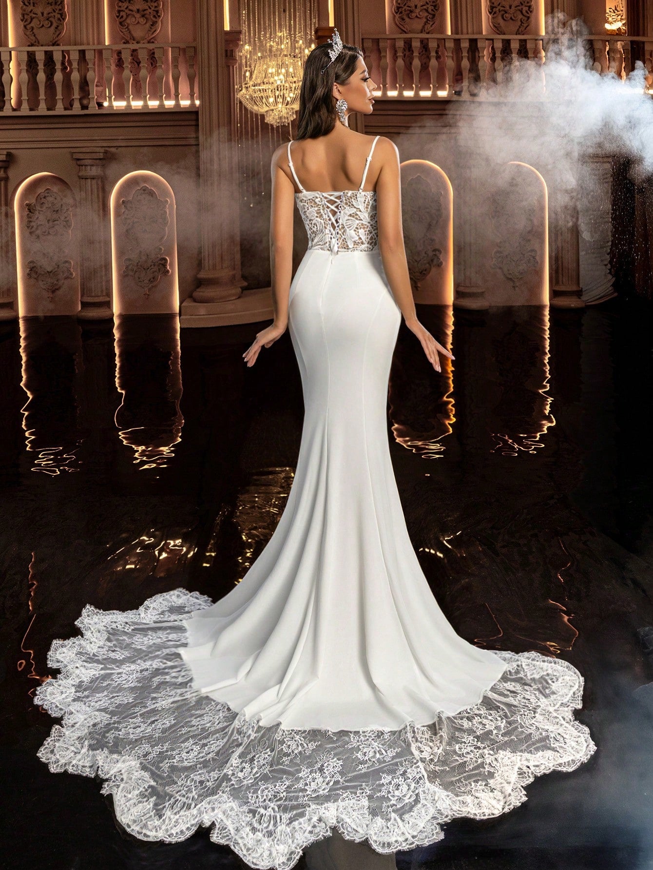 Glamrae White Summer Elegant Party Wedding Dress,French Embroidery Bone Lace Spaghetti Strap Sweetheart - image 2