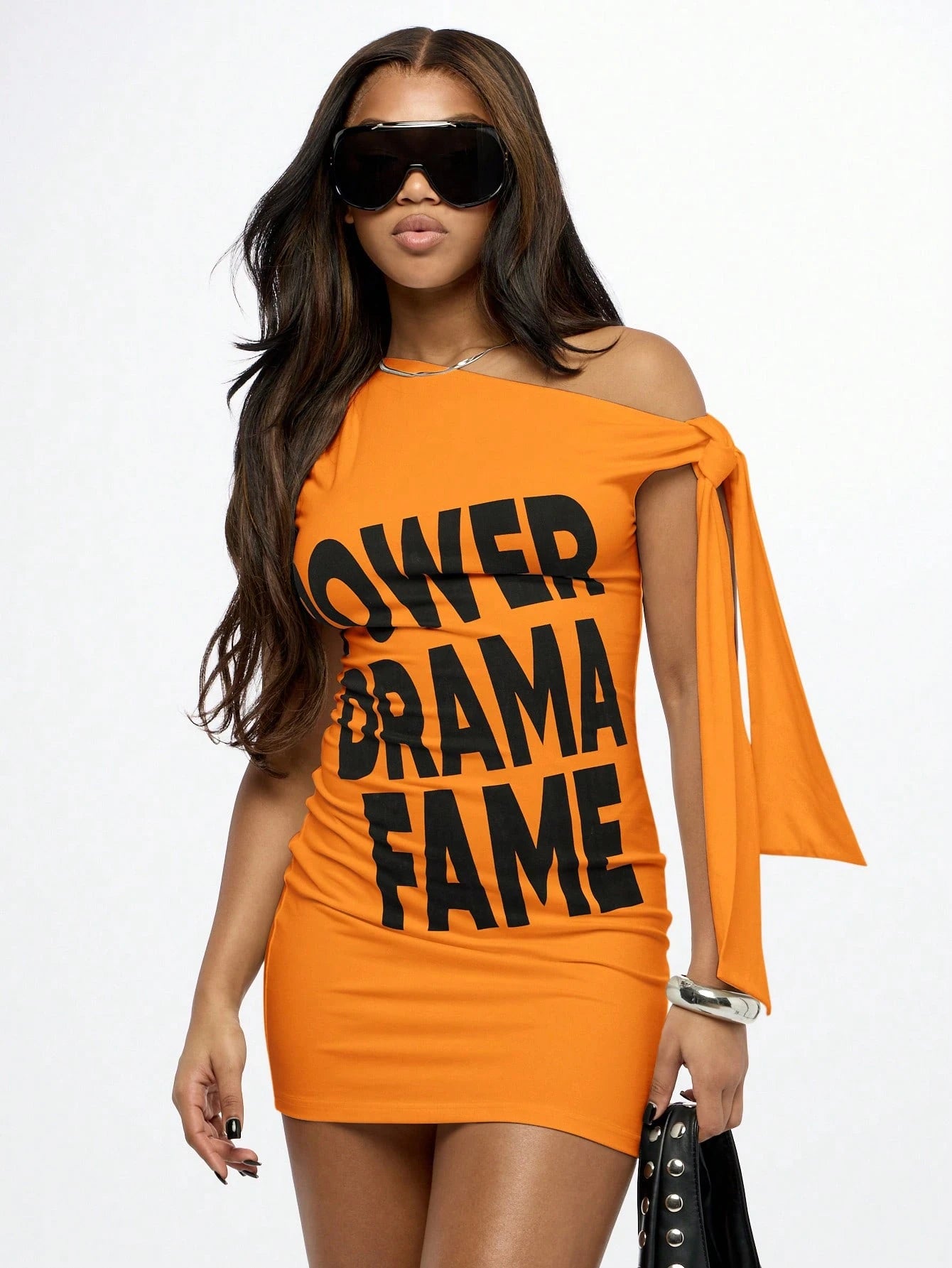 SUMWON WOMEN Slouchy Off Shoulder Graphic Print T-Shirt Mini Dress Statement Text Party Club Casual Urban - image 11