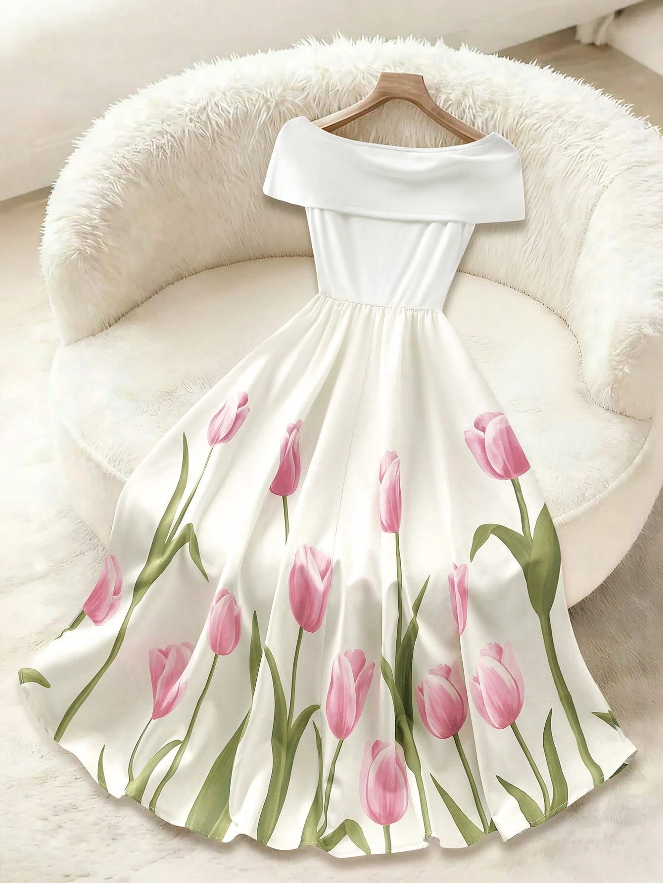 GlowEve Women's Off Shoulder Floral Print Elegant Dress