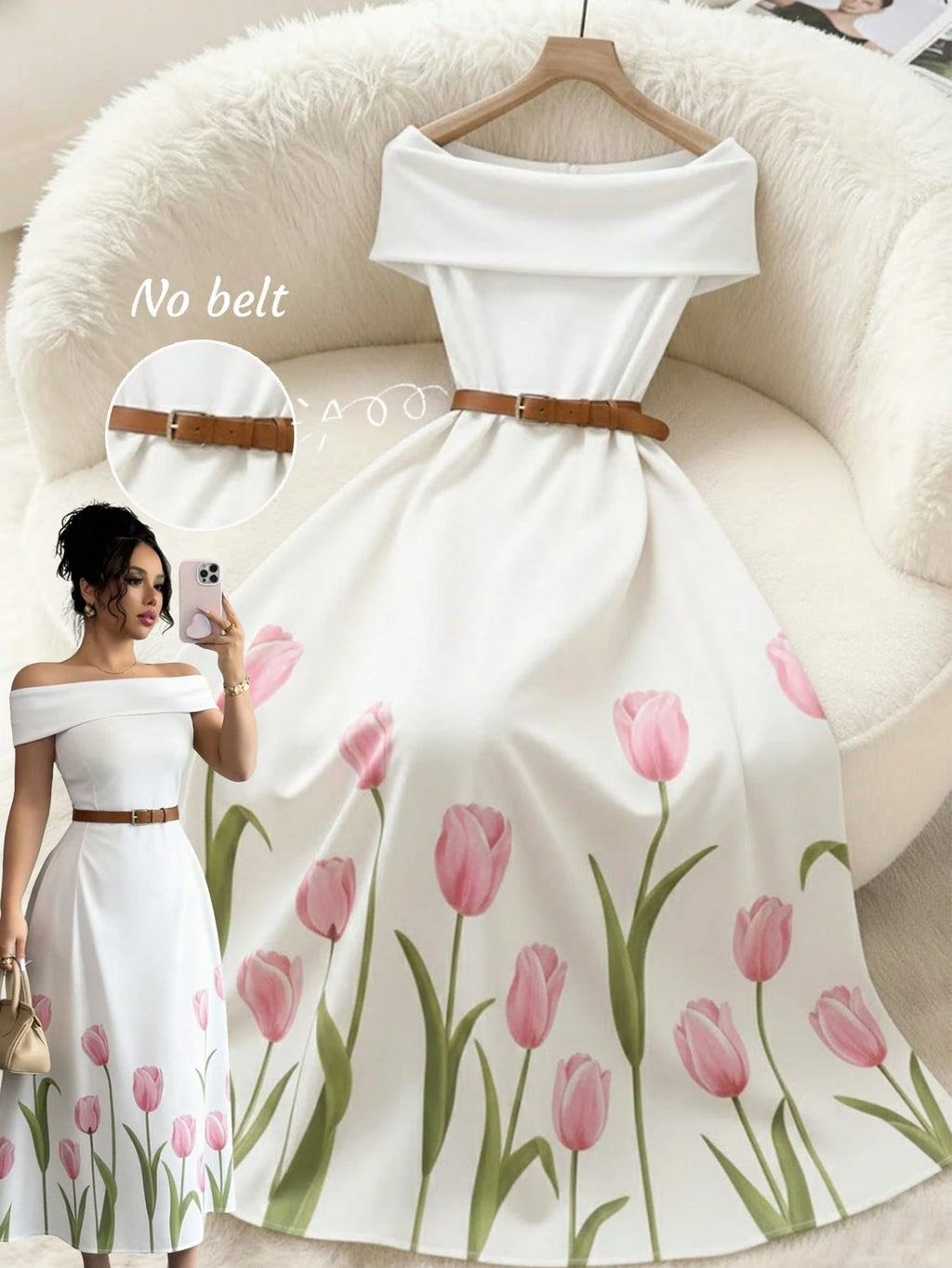 GlowEve Women's Off Shoulder Floral Print Elegant Dress