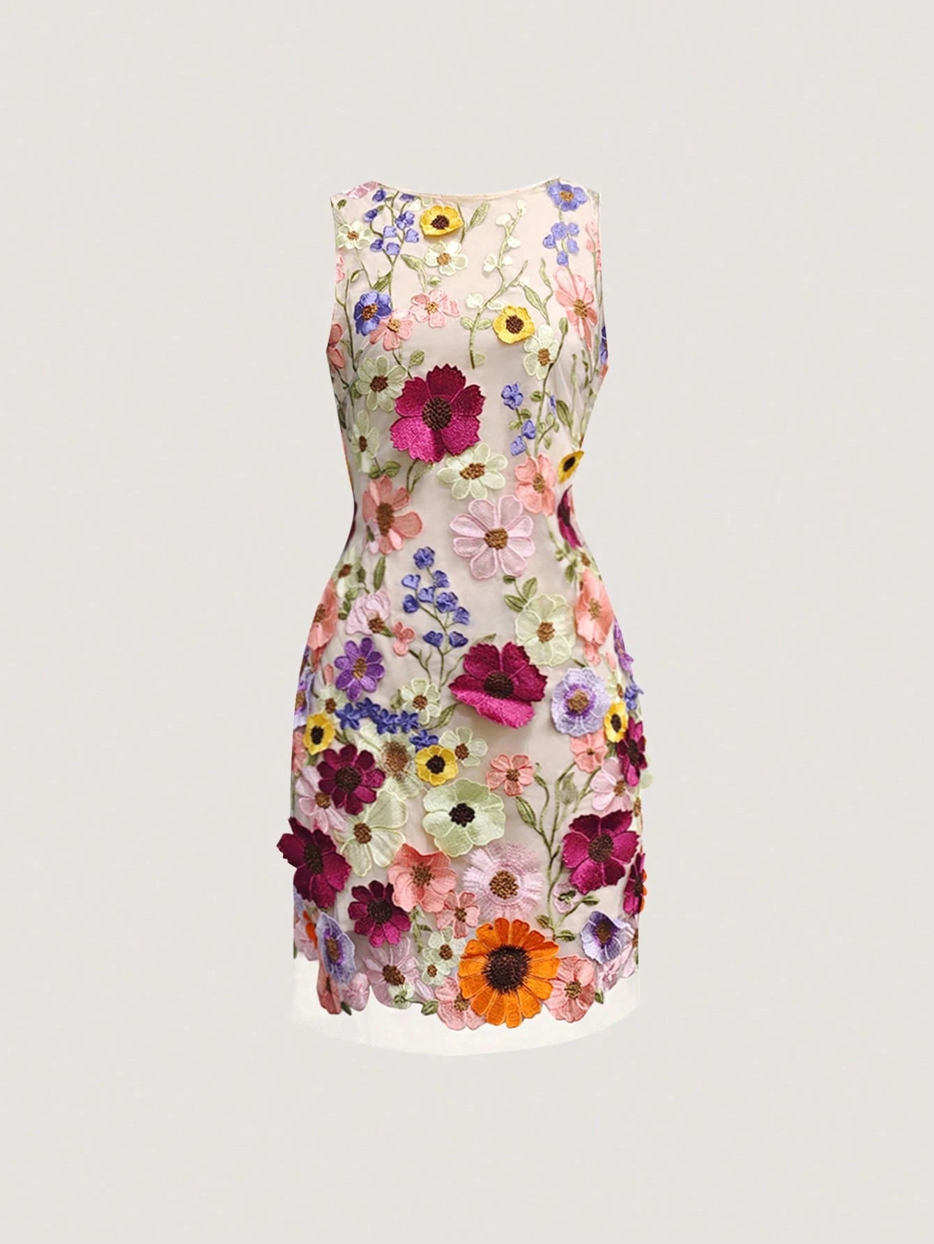 Rafferiza Women Round Neck Sleeveless Elegant Floral Bodycon Mini Dress