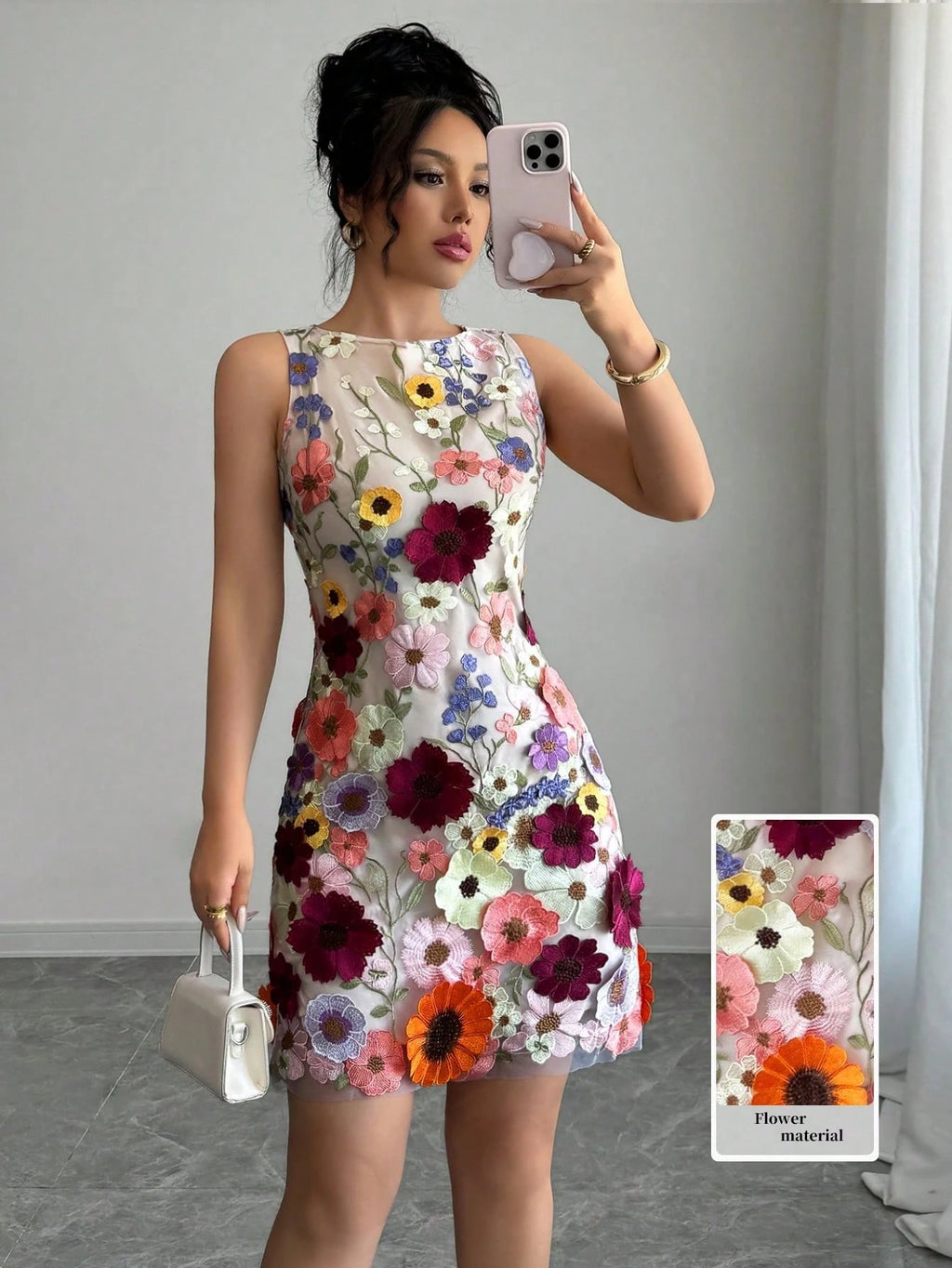 Rafferiza Women Round Neck Sleeveless Elegant Floral Bodycon Mini Dress - image 3