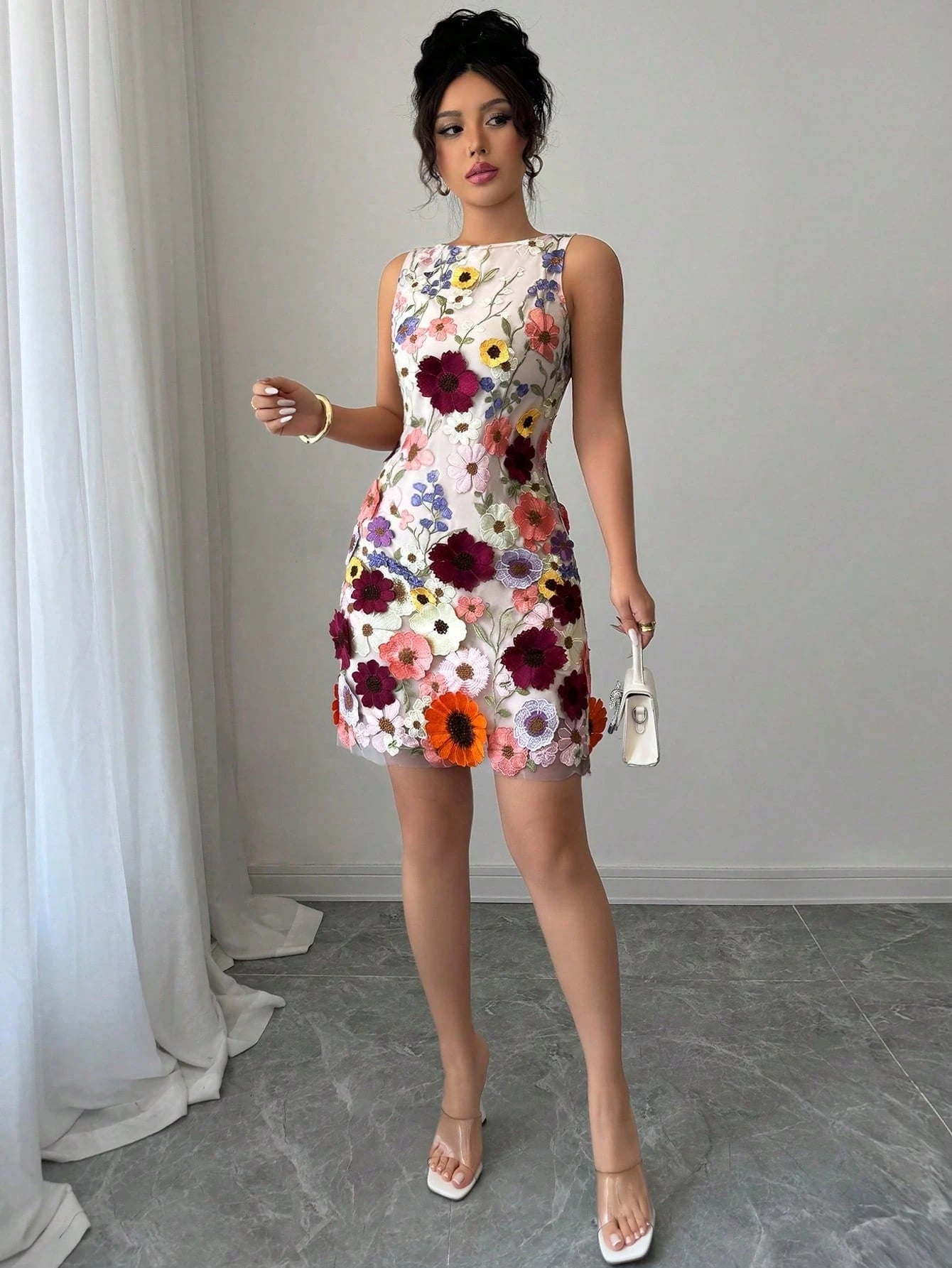 Rafferiza Women Round Neck Sleeveless Elegant Floral Bodycon Mini Dress - image 4