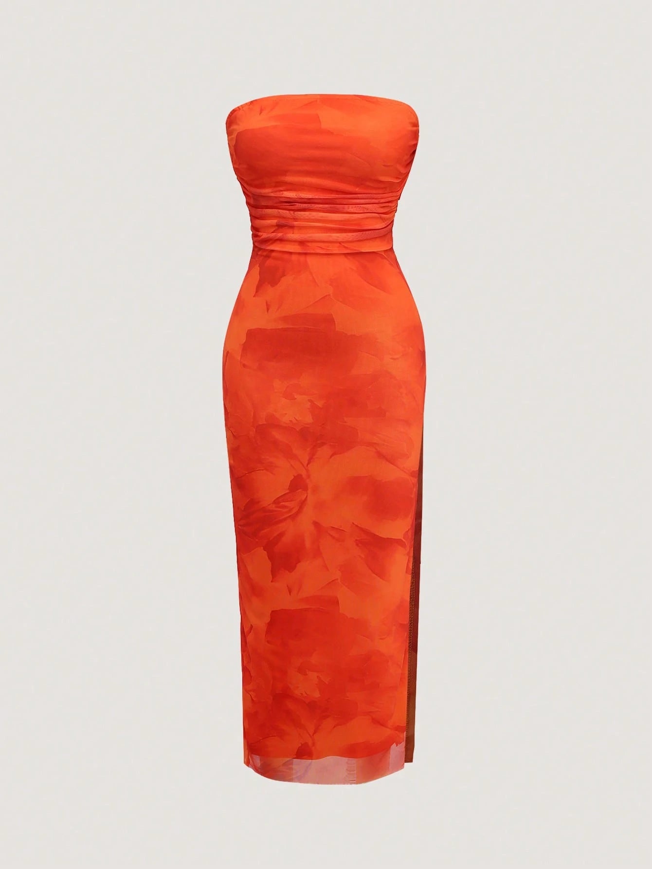 Ladies' Tie Dye Strapless Dress With Side Slit Hem Maxi