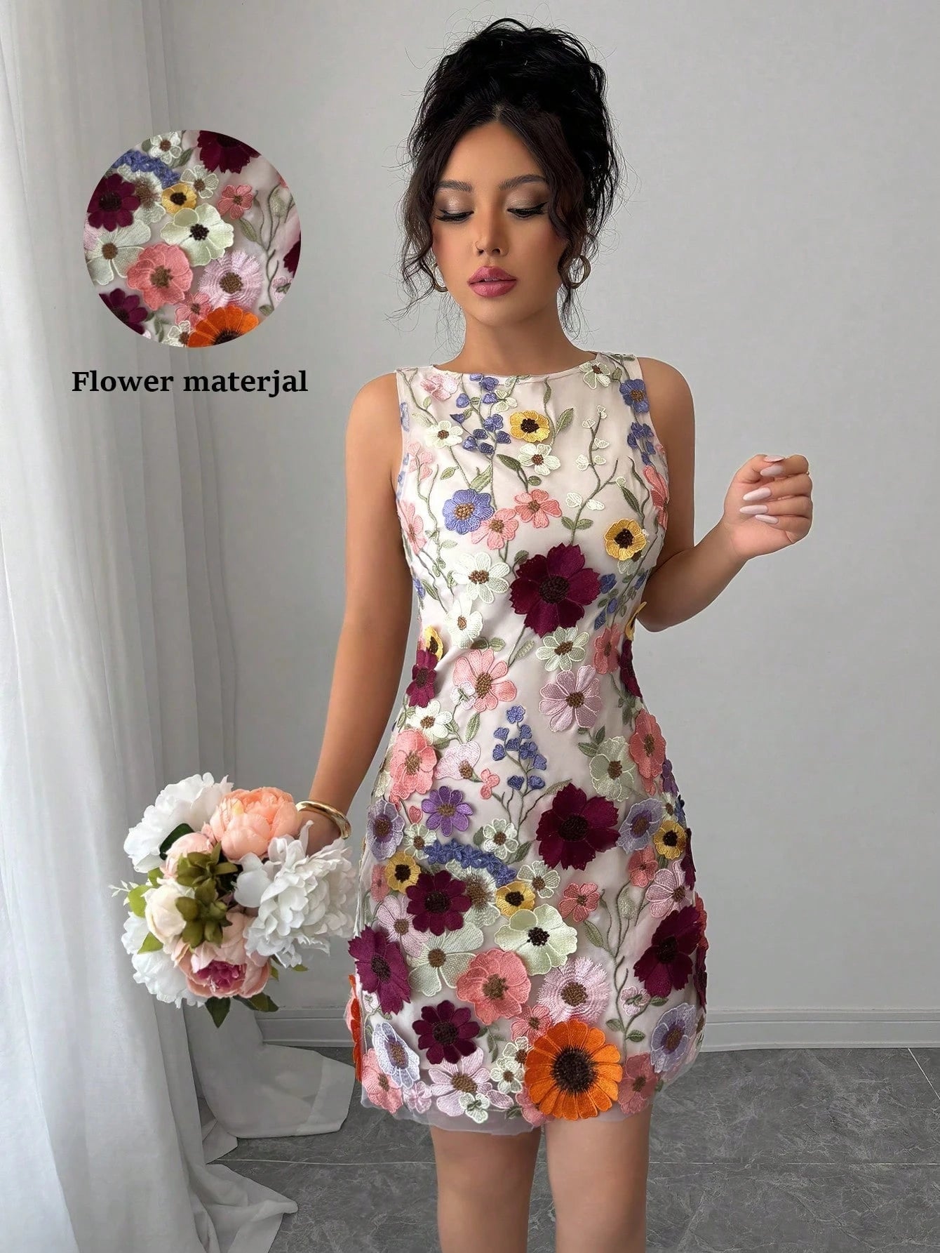 Rafferiza Women Round Neck Sleeveless Elegant Floral Bodycon Mini Dress - image 6