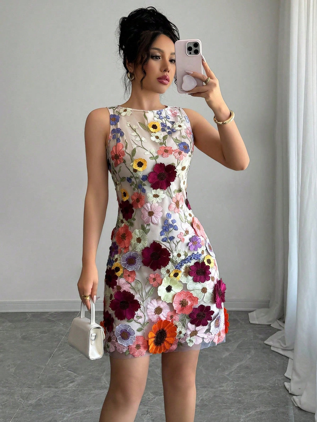 Rafferiza Women Round Neck Sleeveless Elegant Floral Bodycon Mini Dress - image 7