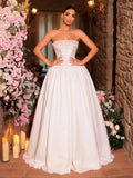 Glamrae Elegant Vintage White Summer Silky Formal Wedding Gown,French Lace Embroidery Off-Shoulder Applique