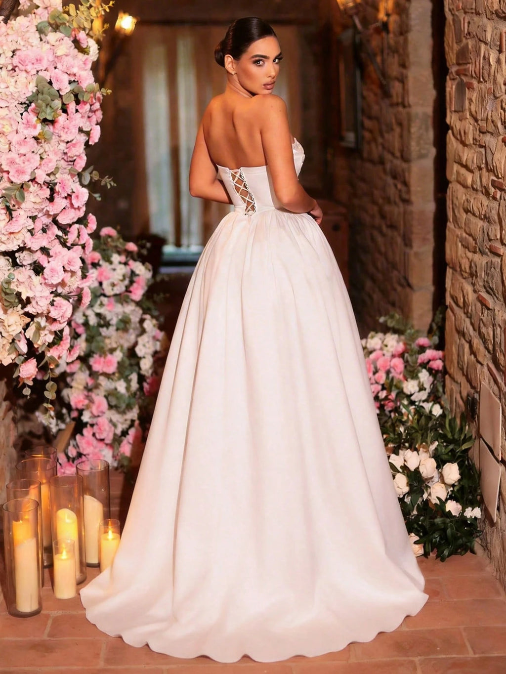 Glamrae Elegant Vintage White Summer Silky Formal Wedding Gown,French Lace Embroidery Off-Shoulder Applique - image 2