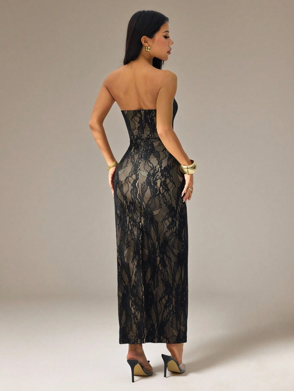 PETITE Women's Elegant Black Floral Lace Square Neck Bustier Tight