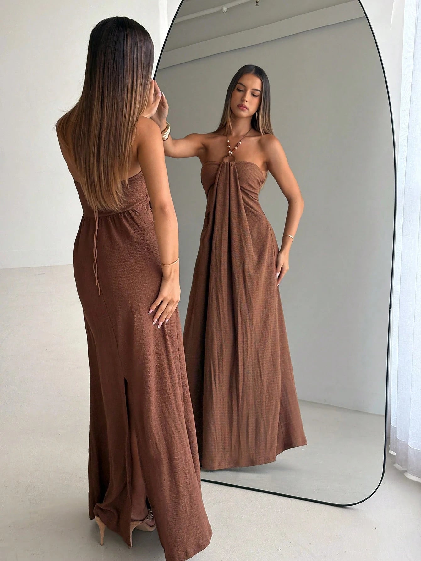 Aloruh Women's Spaghetti Strap Beaded Decor Leopard Print Fitted Long Dress Beach Vacation Light Green Summer - image 7