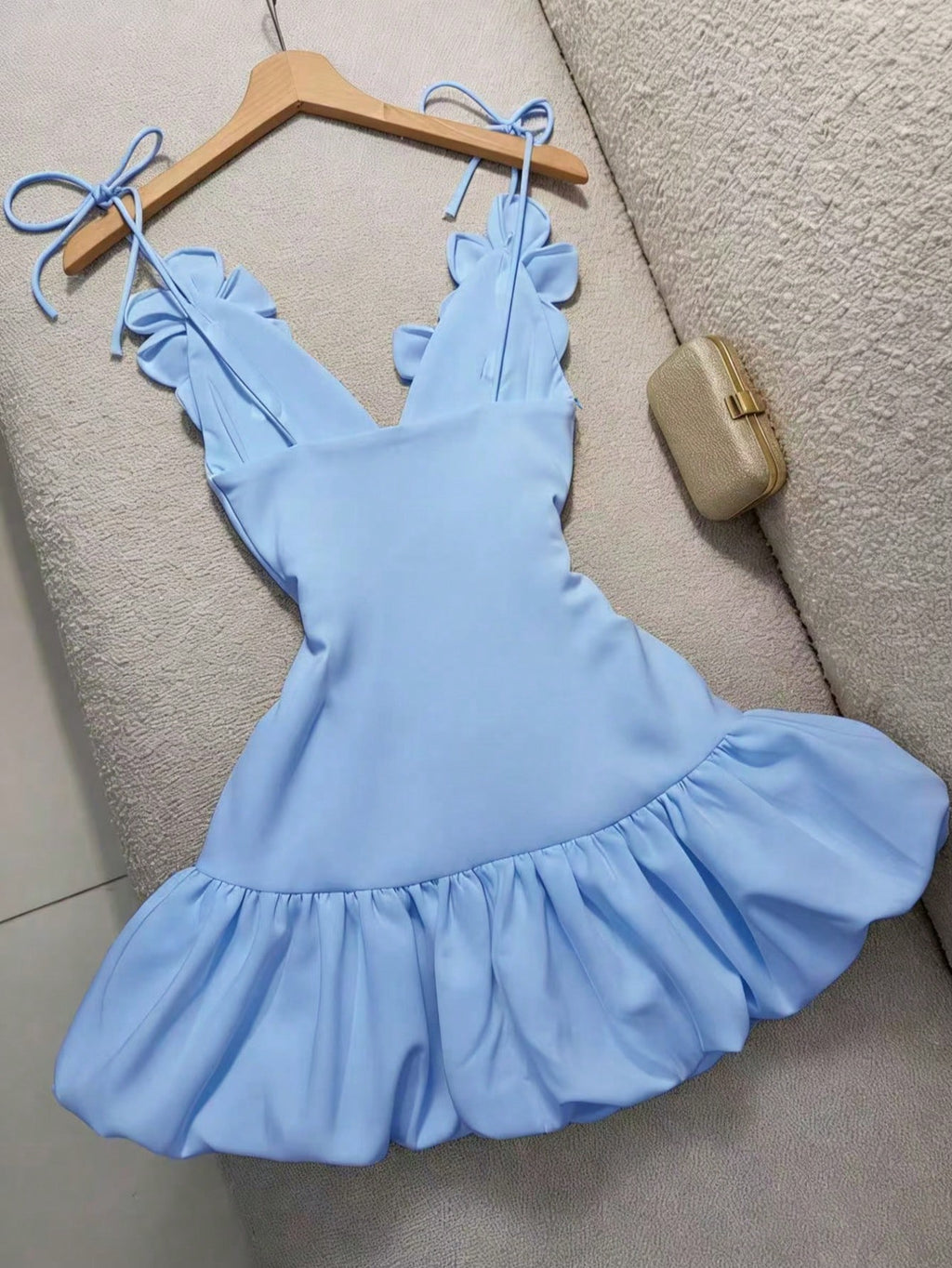 Women's Handmade Floral 3D Decor Deep V-Neck Spaghetti Strap Tie-Up