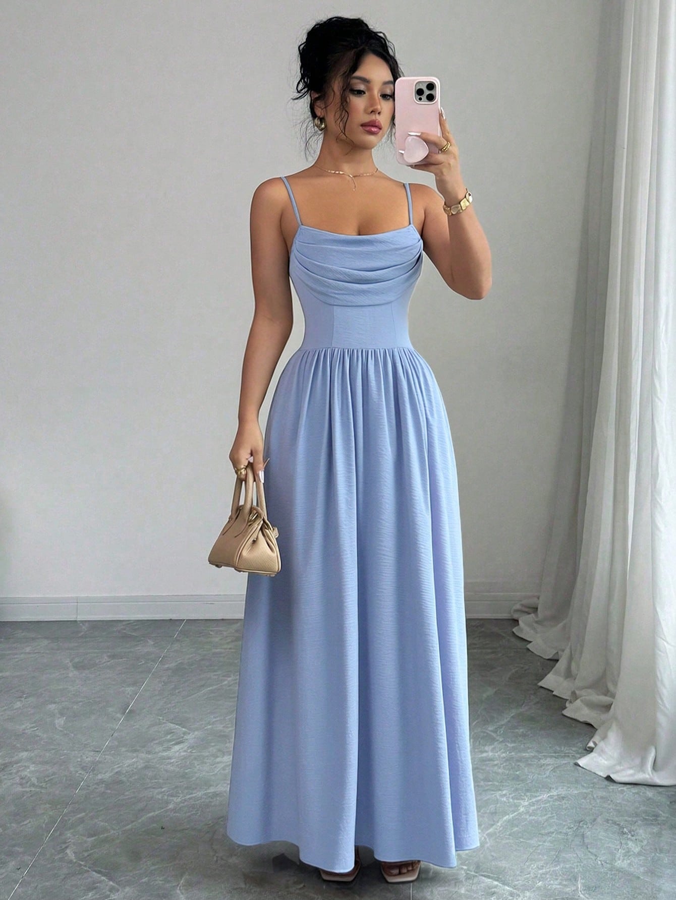 Elenzga Women's Elegant Boho Chiffon Spaghetti Strap Waist Cinched