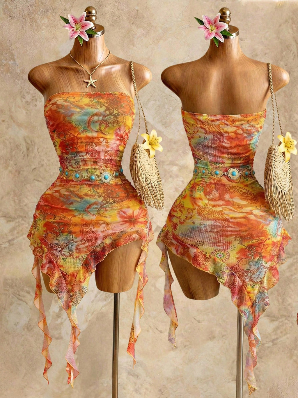 Swim SXY Women's Vacation Cashew Floral Print Patchwork Ruffle