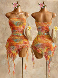 Swim SXY Women's Vacation Cashew Floral Print Patchwork Ruffle