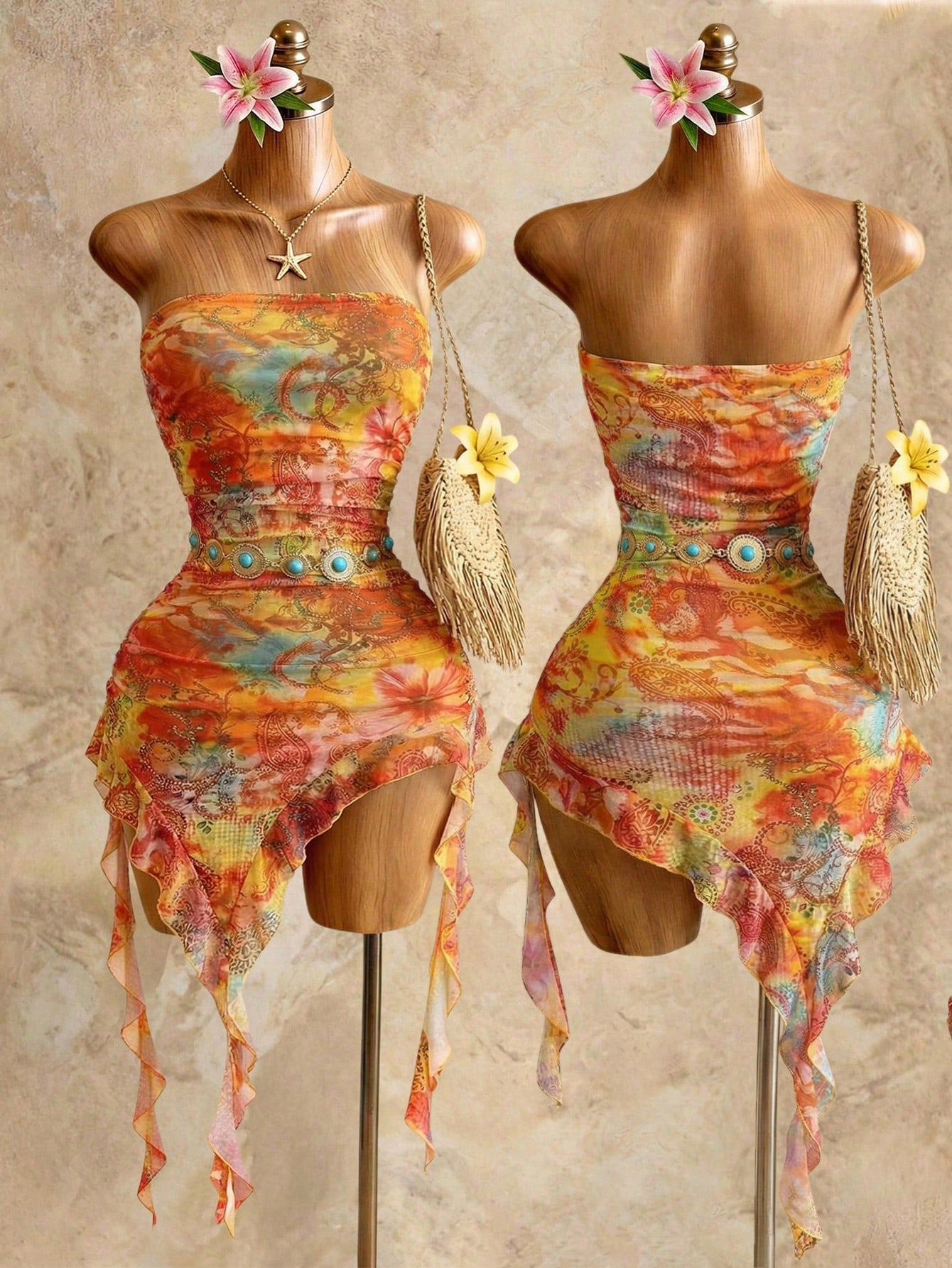 Swim SXY Women's Vacation Cashew Floral Print Patchwork Ruffle