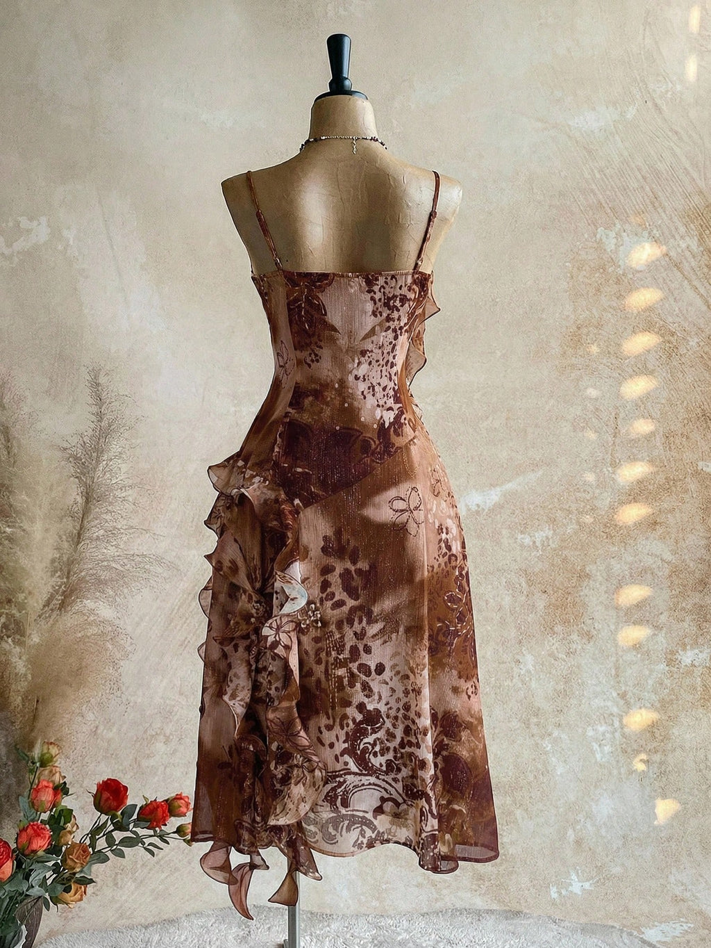 Soleia WYWH Vacation Retro Bohemian Animal Print Tie Dye Jellyfish Frill Trim 3D Floral Shiny Chiffon Dress - image 12