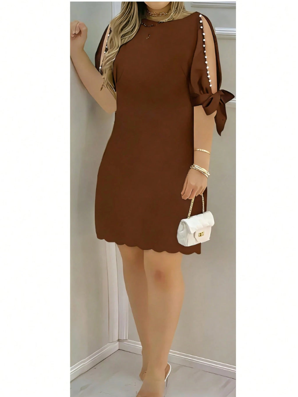 Floral Print Ruffle Sleeve Faux Pearl Embellished Women's Dress,