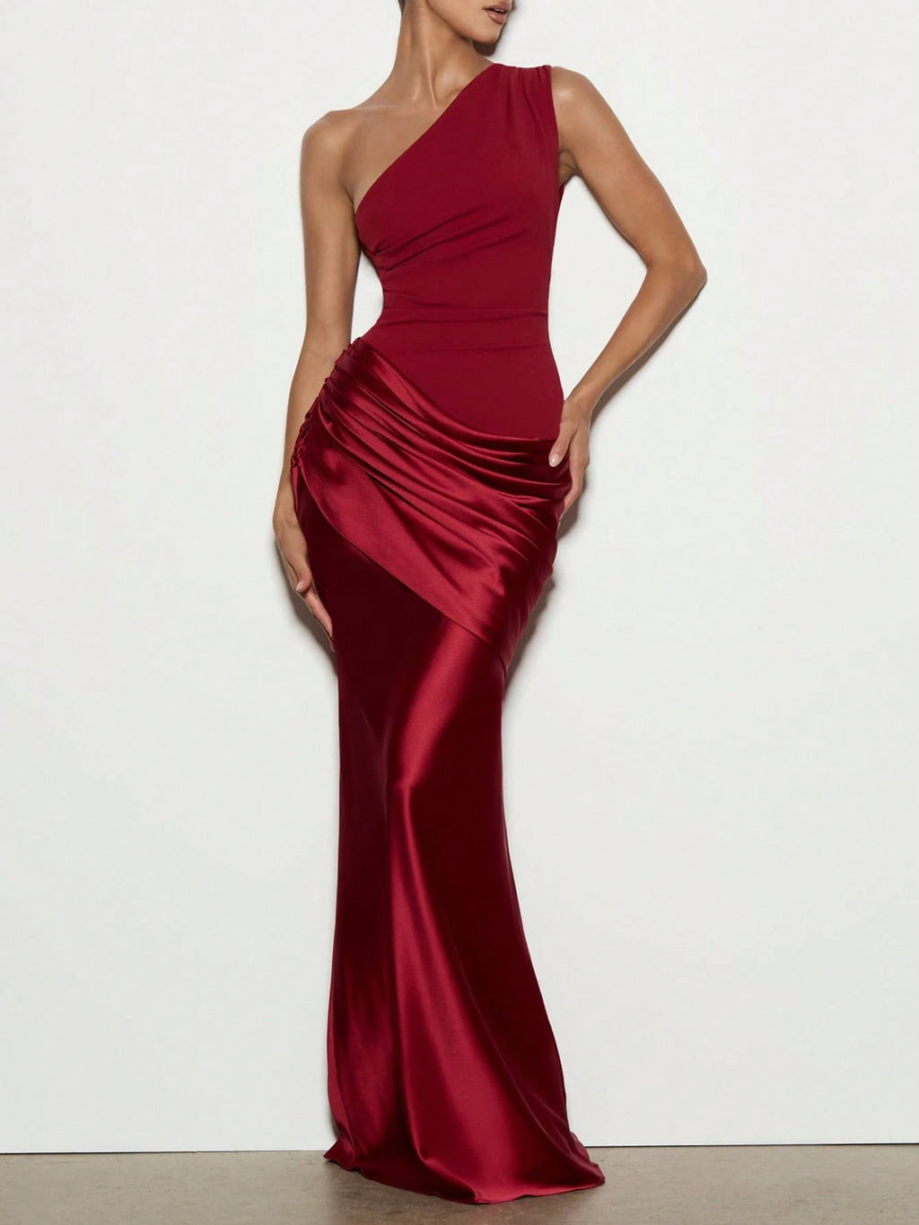 Elegant Satin Patchwork One-Shoulder Dress, Fashionable For Outings, Weddings, Parties, And Clubs, - image 12