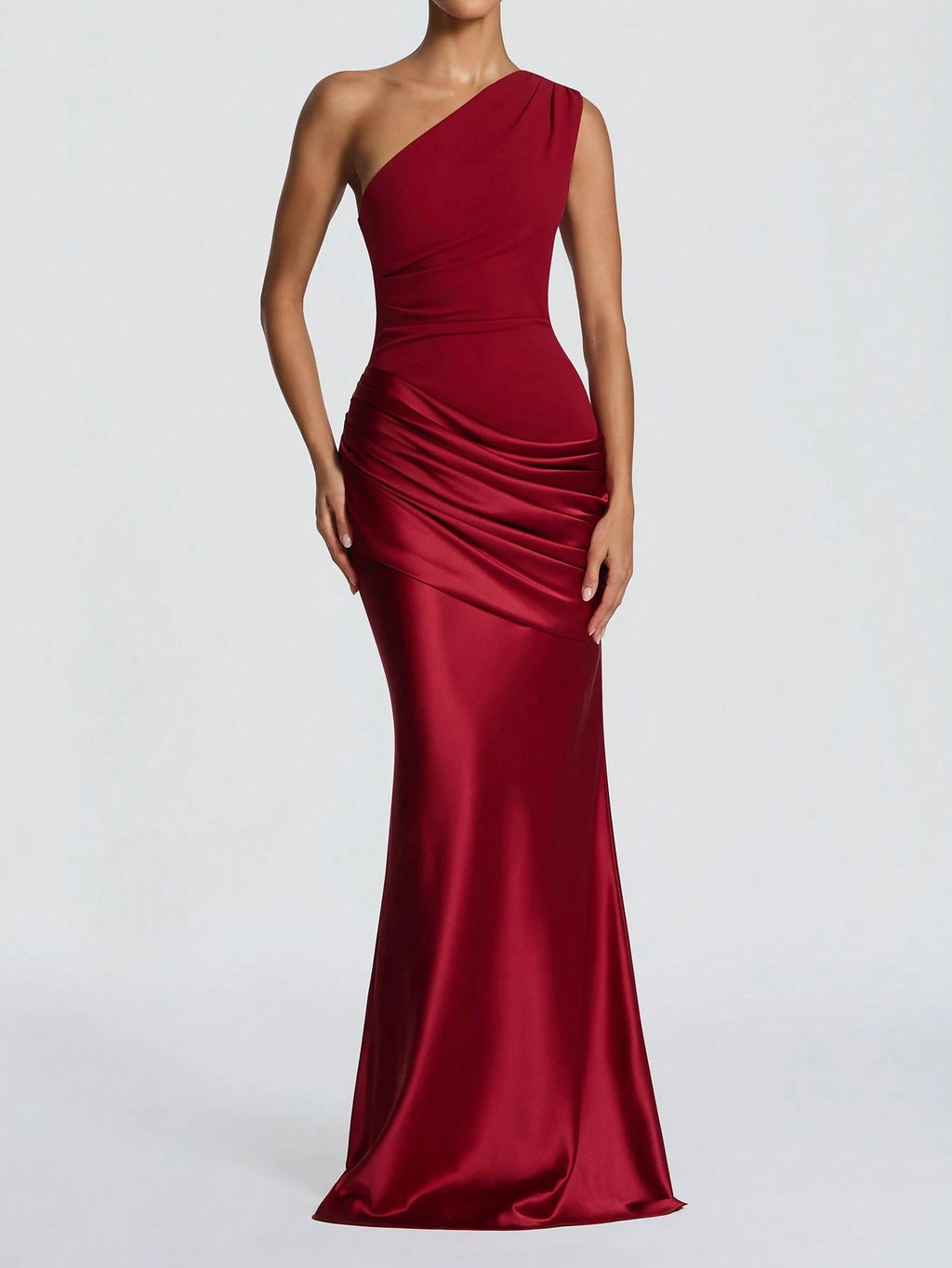 Elegant Satin Patchwork One-Shoulder Dress, Fashionable For Outings, Weddings, Parties, And Clubs, - image 15