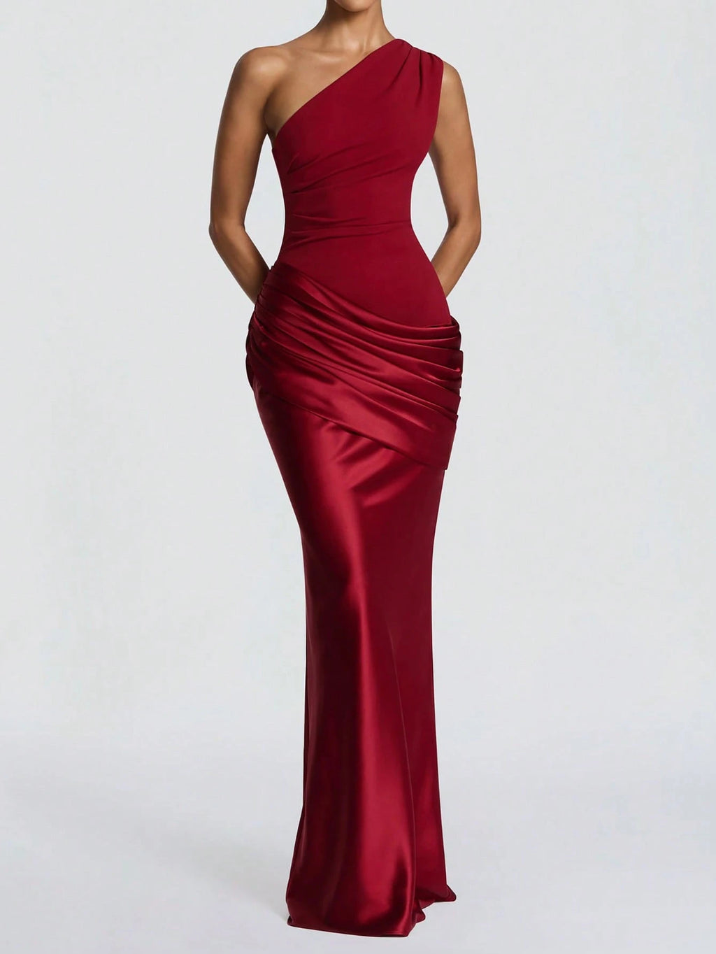 Elegant Satin Patchwork One-Shoulder Dress, Fashionable For Outings, Weddings, Parties, And Clubs, - image 14