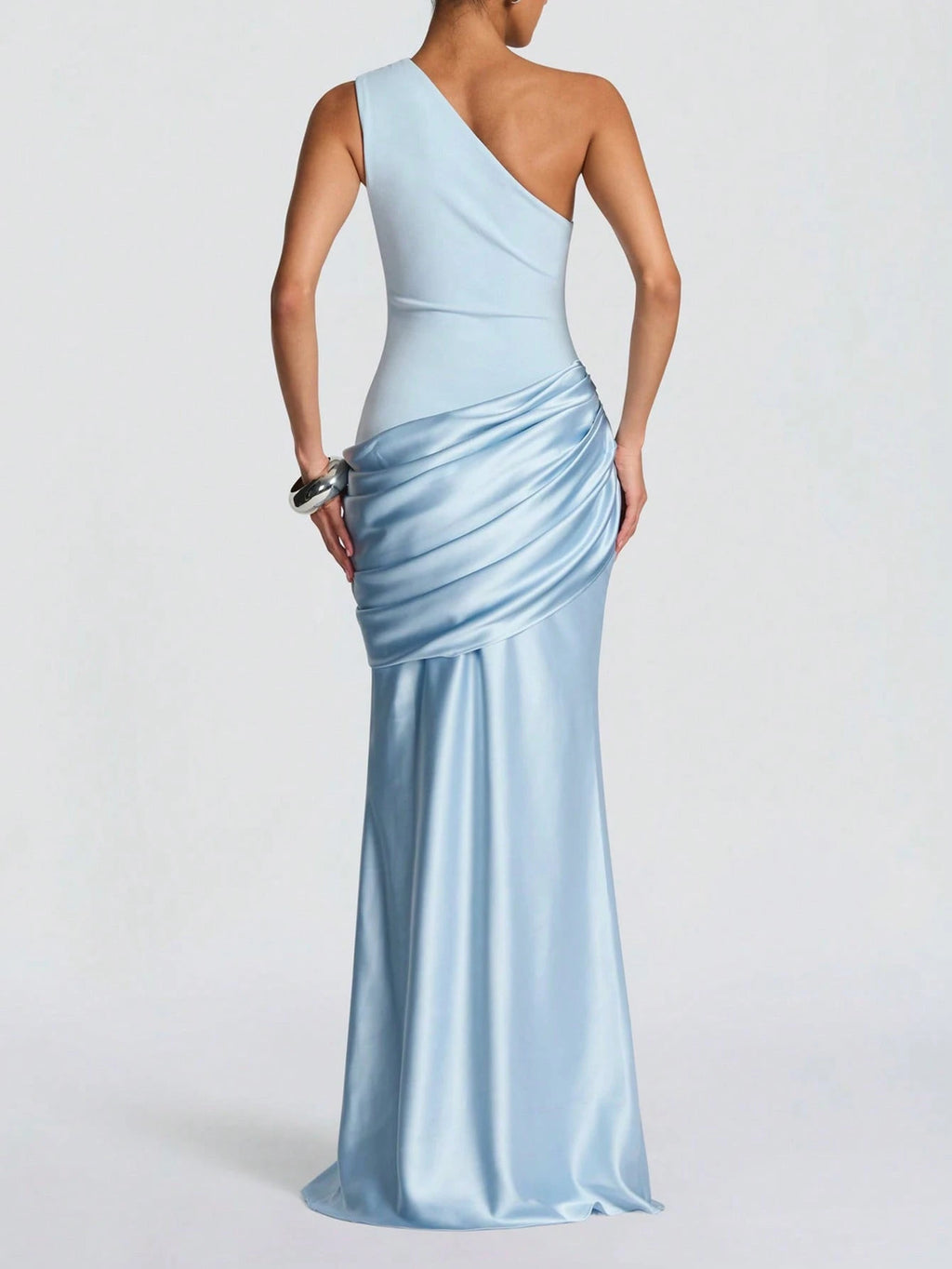 Elegant Satin Patchwork One-Shoulder Dress, Fashionable For Outings, Weddings, Parties, And Clubs, - image 18