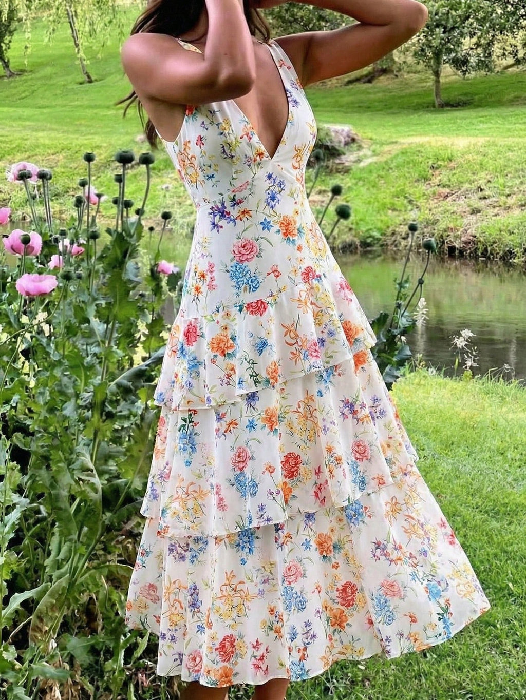 KARISMINA Women's White Floral Summer Boho Garden Party Holiday Holiday Elegant Wedding Guest Floral Print - image 16