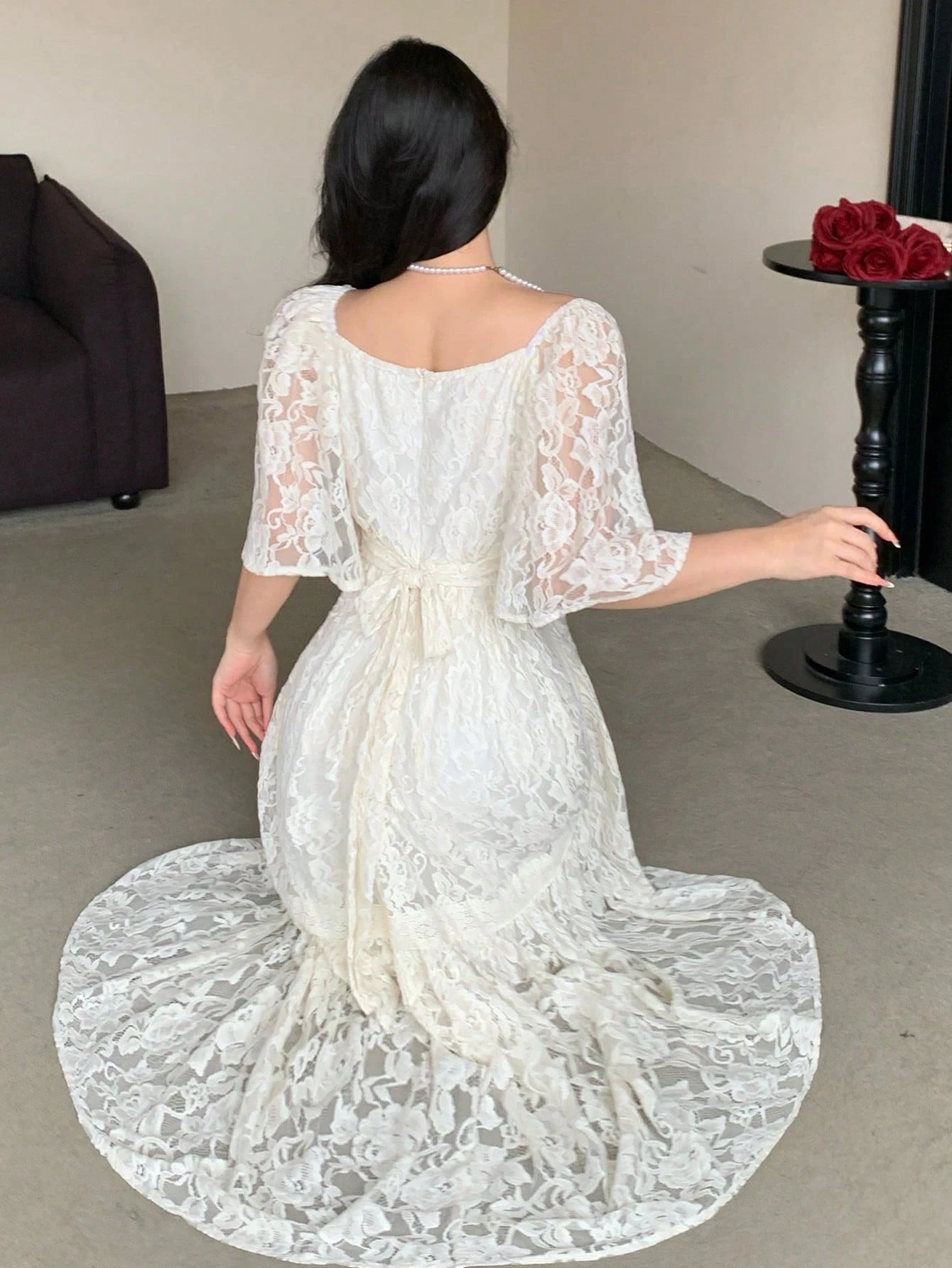 DAZY Contrast Color Lace Full Floral Print Mid-Length Dress For Women Sun Dresses For Women Vacation Outfits - image 2
