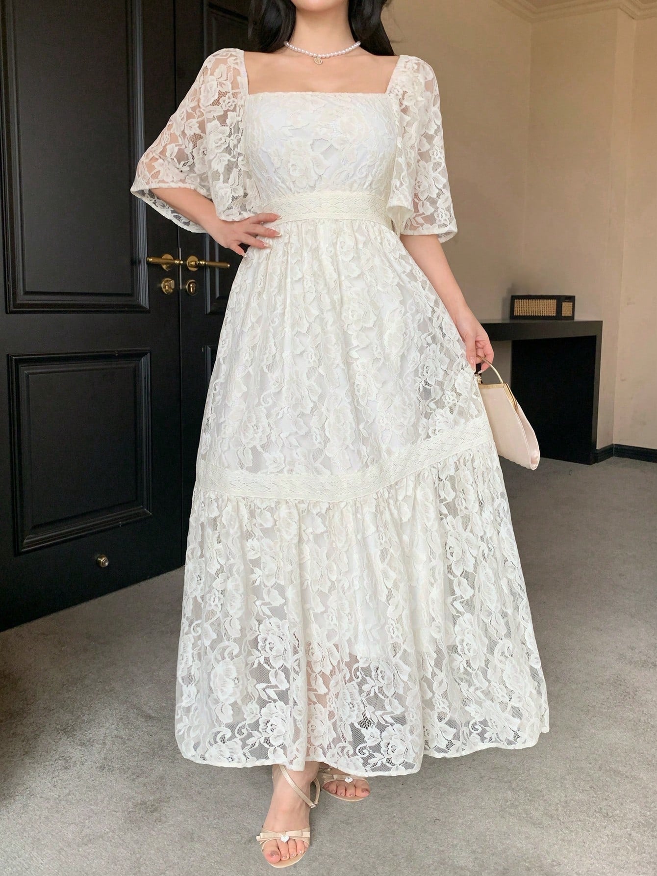 DAZY Contrast Color Lace Full Floral Print Mid-Length Dress For Women Sun Dresses For Women Vacation Outfits - image 3